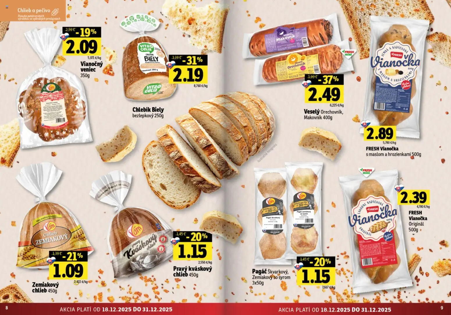 Nové Fresh akcie – leták je platný od 18.12.2025 | Strana: 5 | Produkty: Chlieb, Vianočka