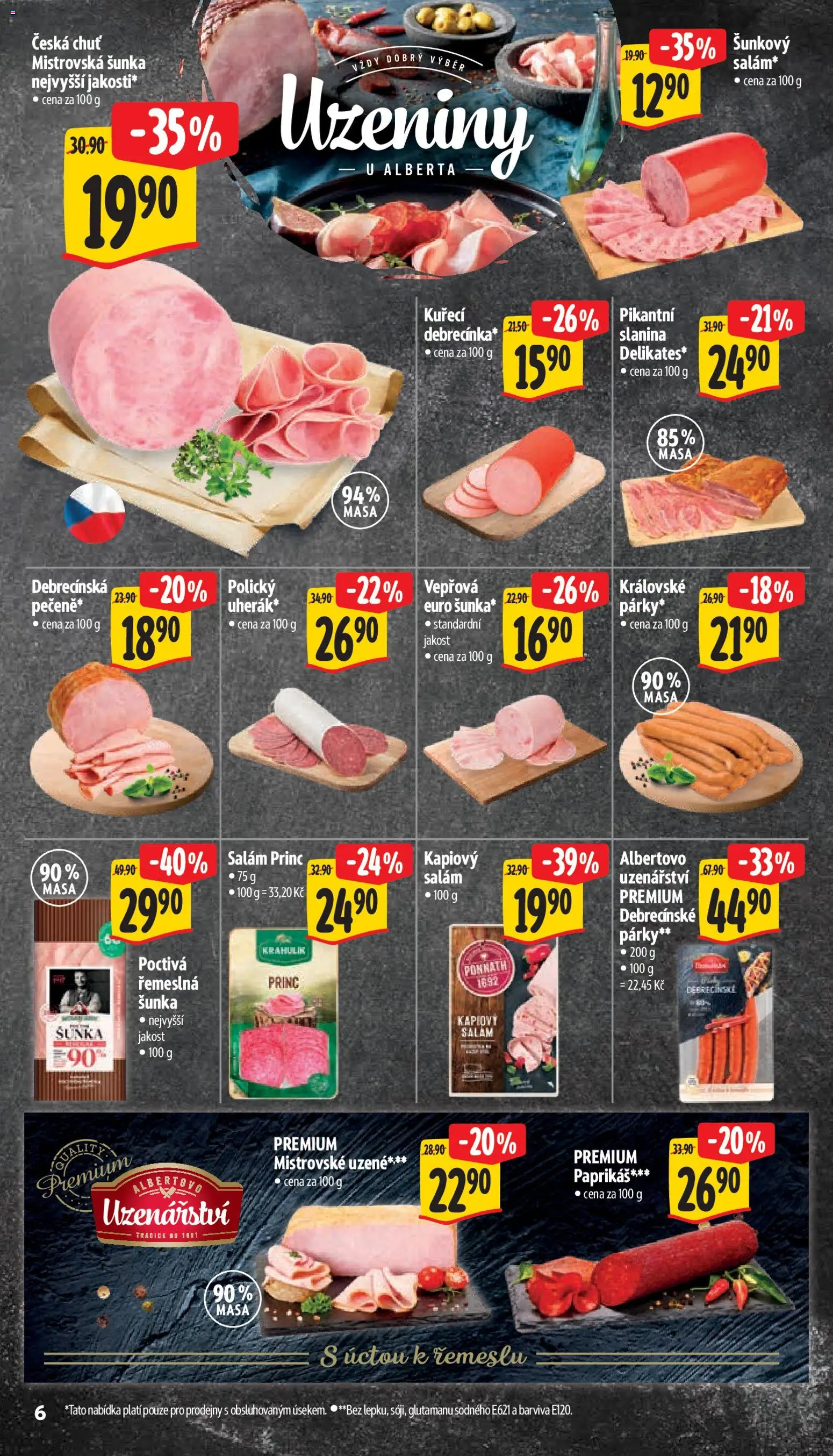 Albert leták - Supermarket od 22.04.2026 | Strana: 14 | Produkty: Salám, Šunka, Párky, Slanina