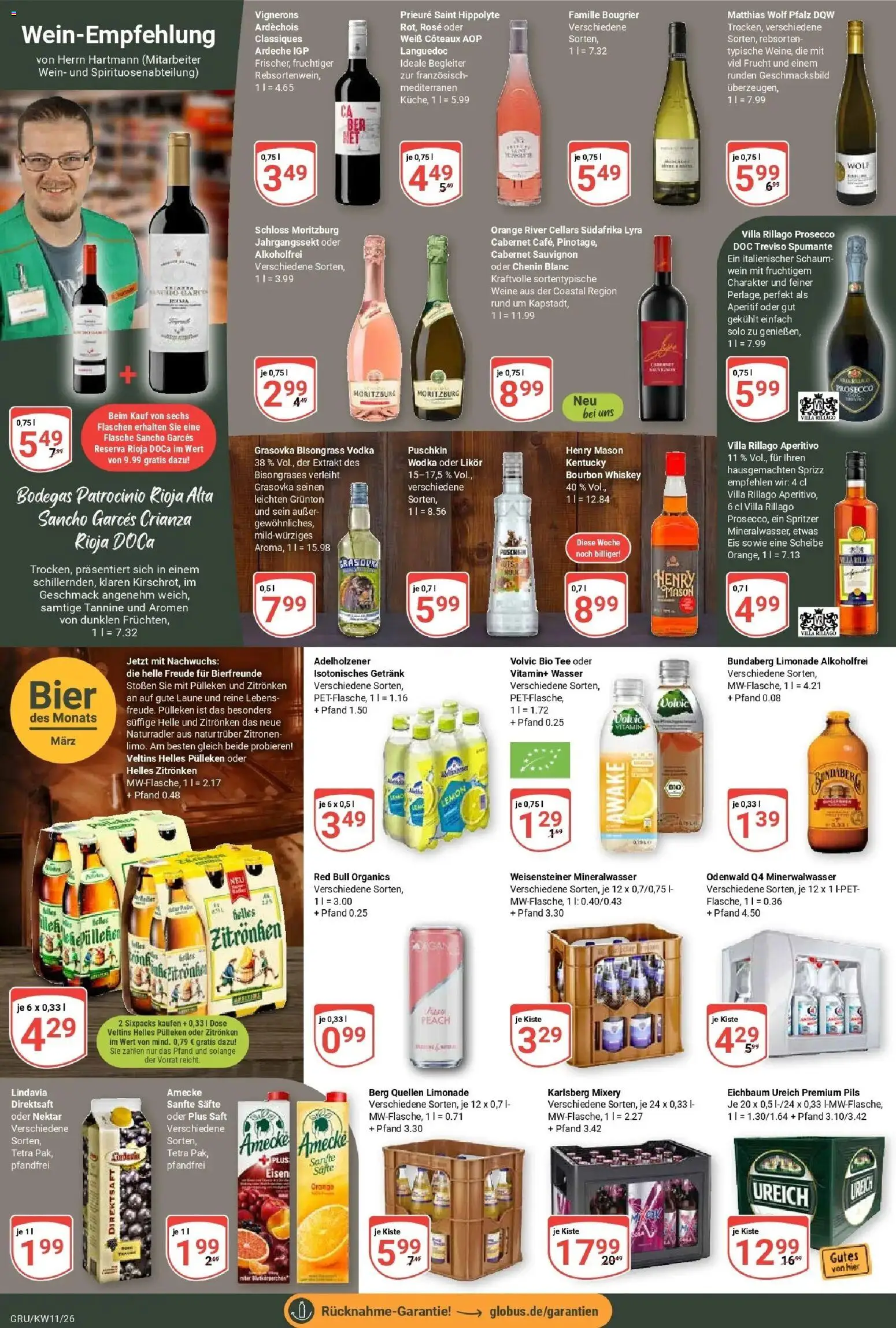 Globus prospekt Grünstadt	 – gültig ab 09.03.2026 | Seite: 16 | Produkte: Adelholzener, Saft, Wein, Bourbon