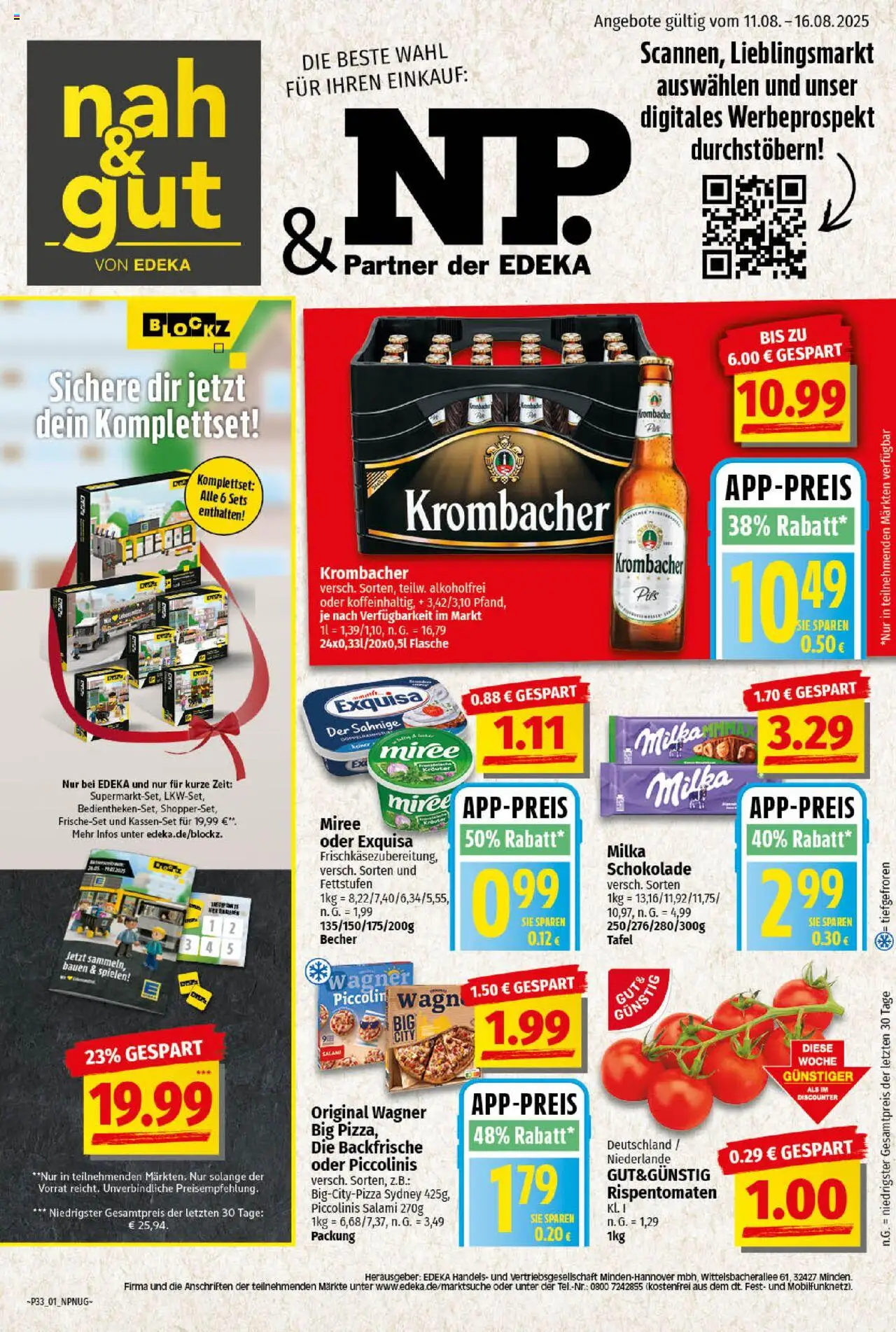 NP Discount Prospekt 	 - gültig ab dem 11.08.2025 | Seite: 1 | Produkte: Schokolade, Pils, Krombacher, Salami