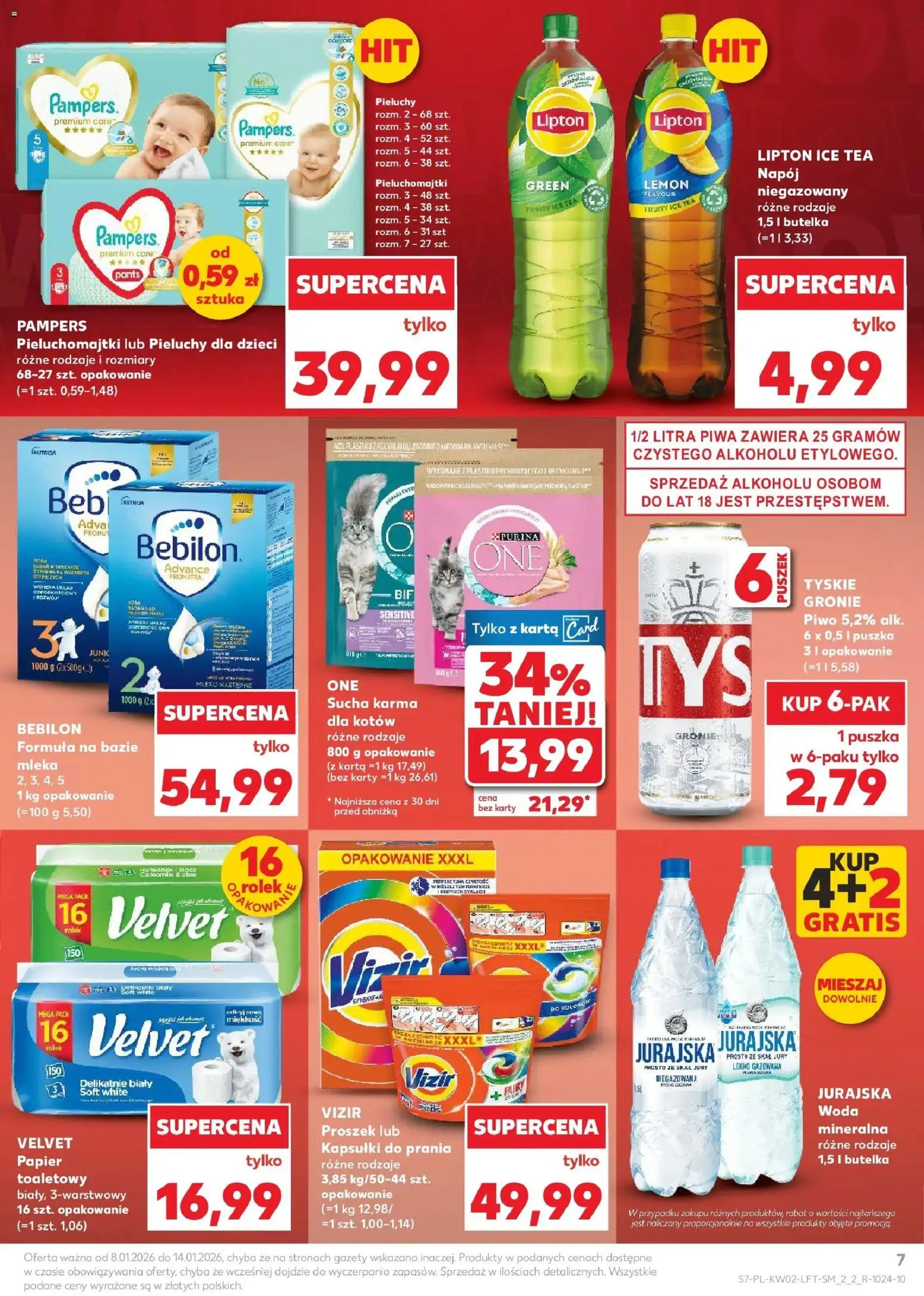 Kaufland gazetka od 08.01.2026 | Strona: 7 | Produkty: Pampers, Pieluchomajtki, Kapsułki do prania, Piwo