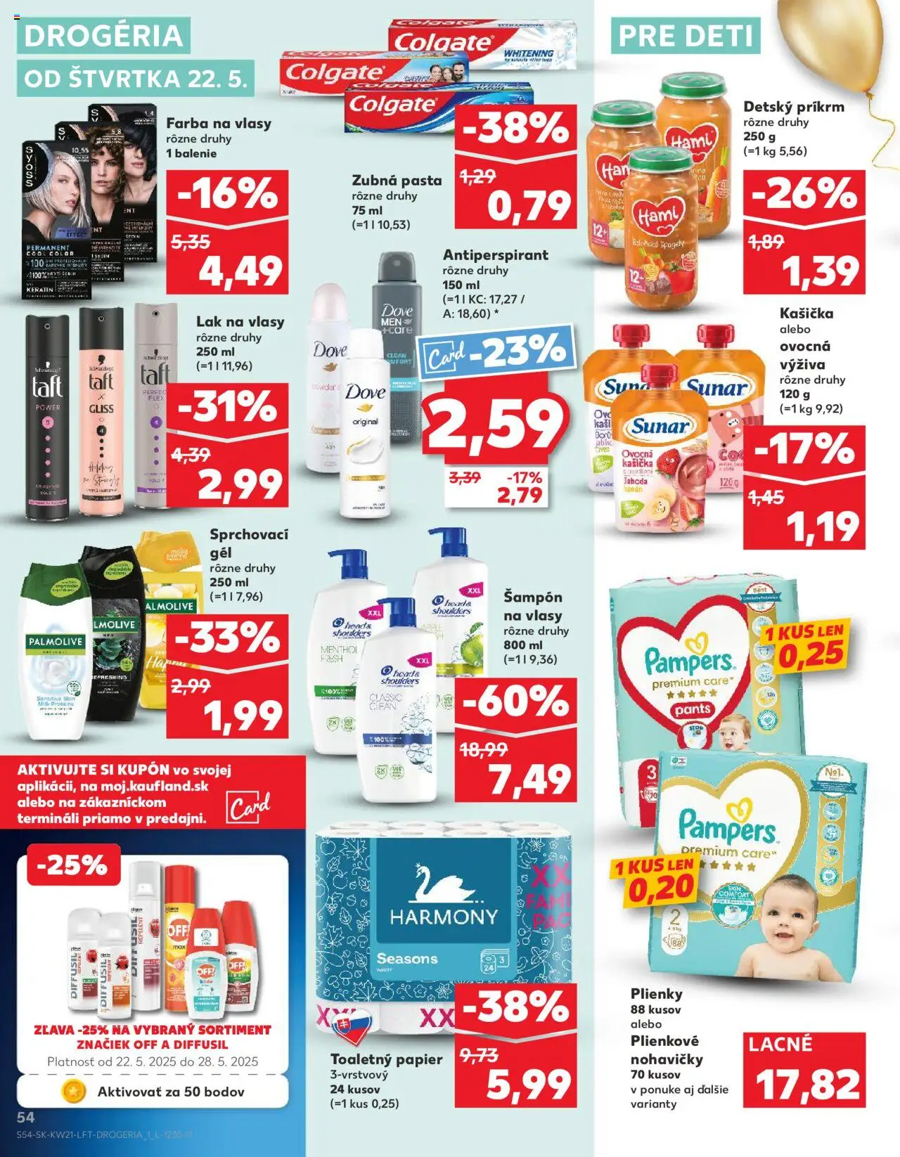 Nové Kaufland akcie – leták je platný od 22.05.2025 | Strana: 54 | Produkty: Toaletný papier, Farba na vlasy, Nohavičky, Pampers