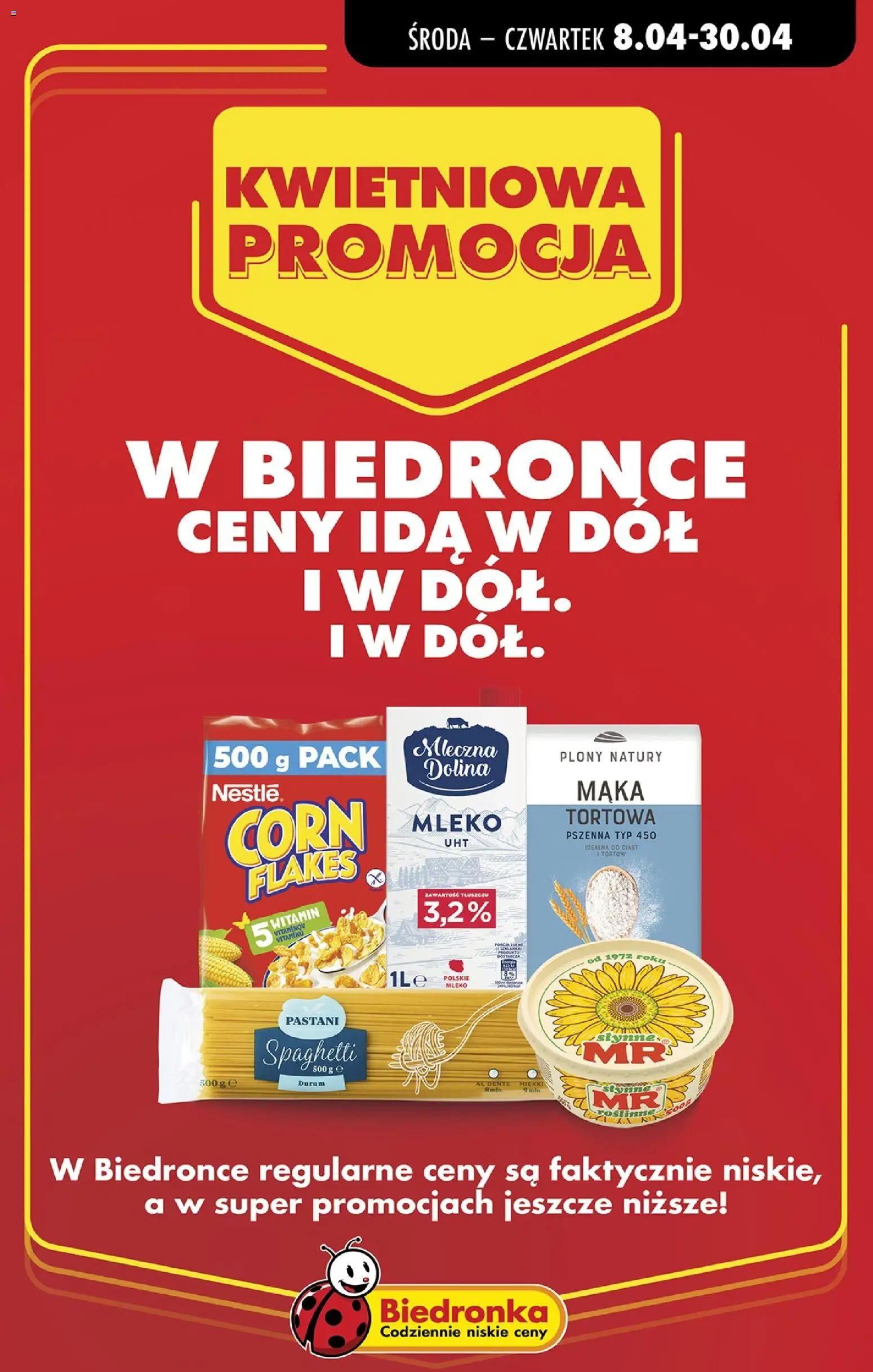 Biedronka gazetka - Kwietniowa promocja od 08.04.2026 | Strona: 1 | Produkty: Mleko, Płatki, Corn Flakes