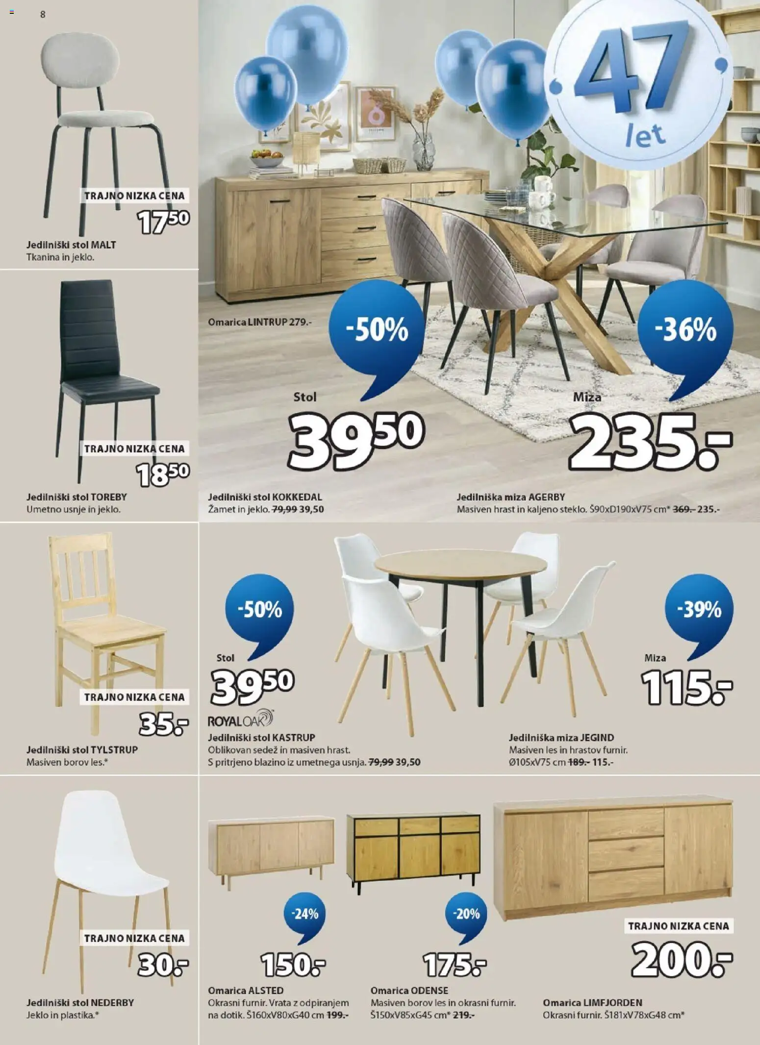 Novi JYSK katalog ponudbe – veljaven od 22.04.2026 | Stran: 8 | Izdelki: Miza, Stol, Vrata, Omarica