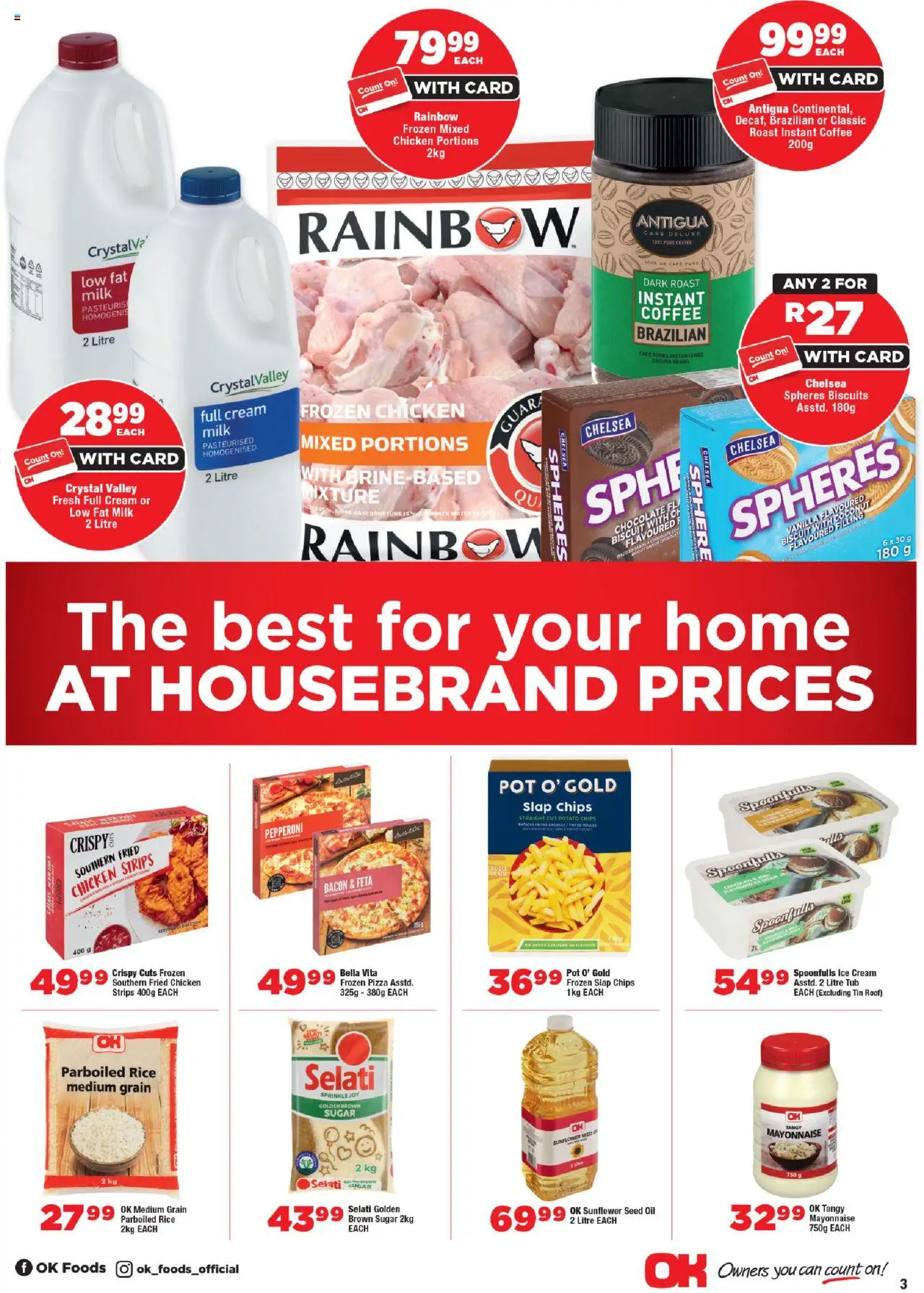 New OK Foods catalogue – valid from 15.10.2025 | Page: 3 | Products: Oil, Ice cream, Sugar, Bacon