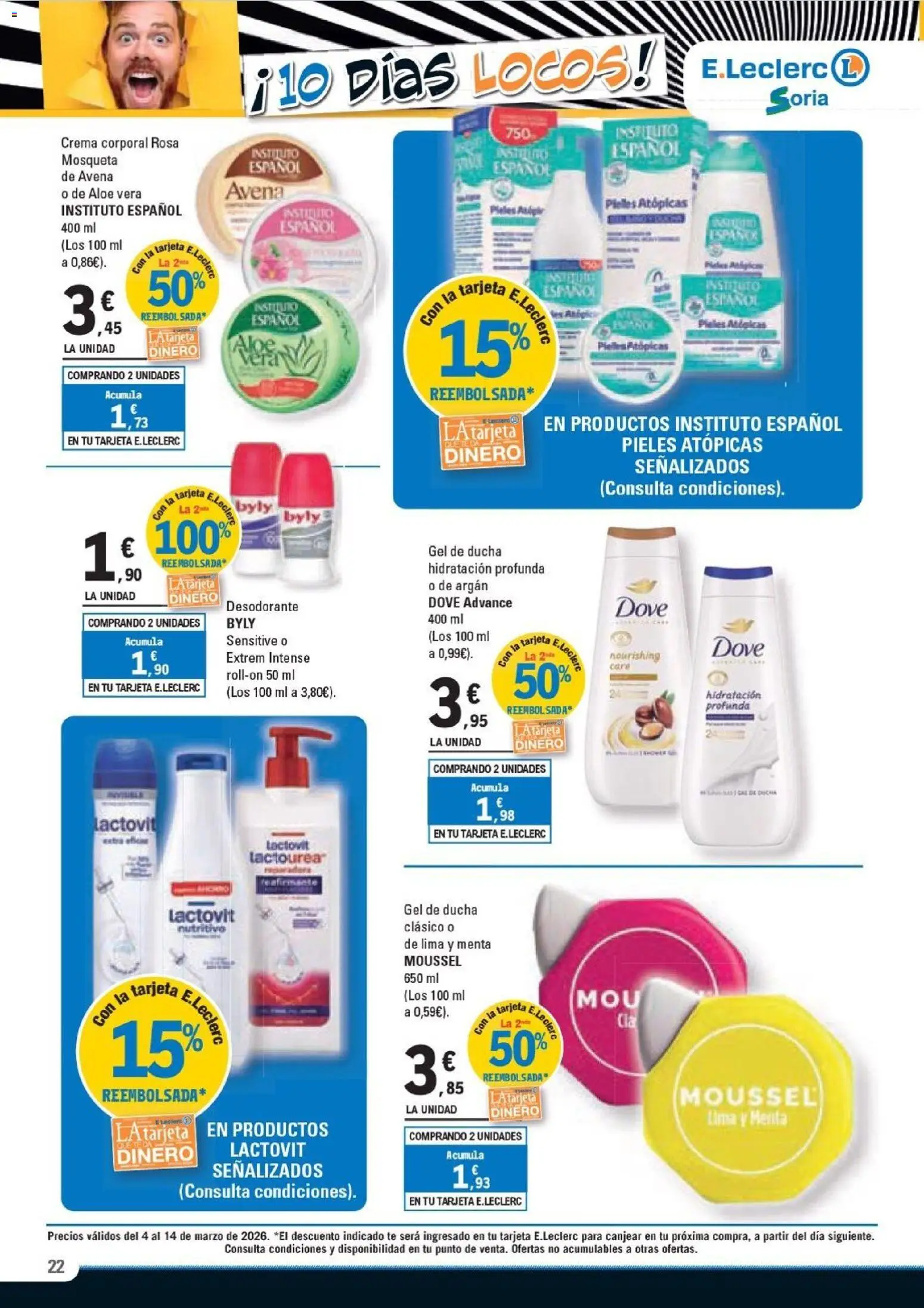 E.Leclerc Soria │ válido desde el 04.03.2026 | Página: 22 | Productos: Desodorante, Crema, Té, Ducha
