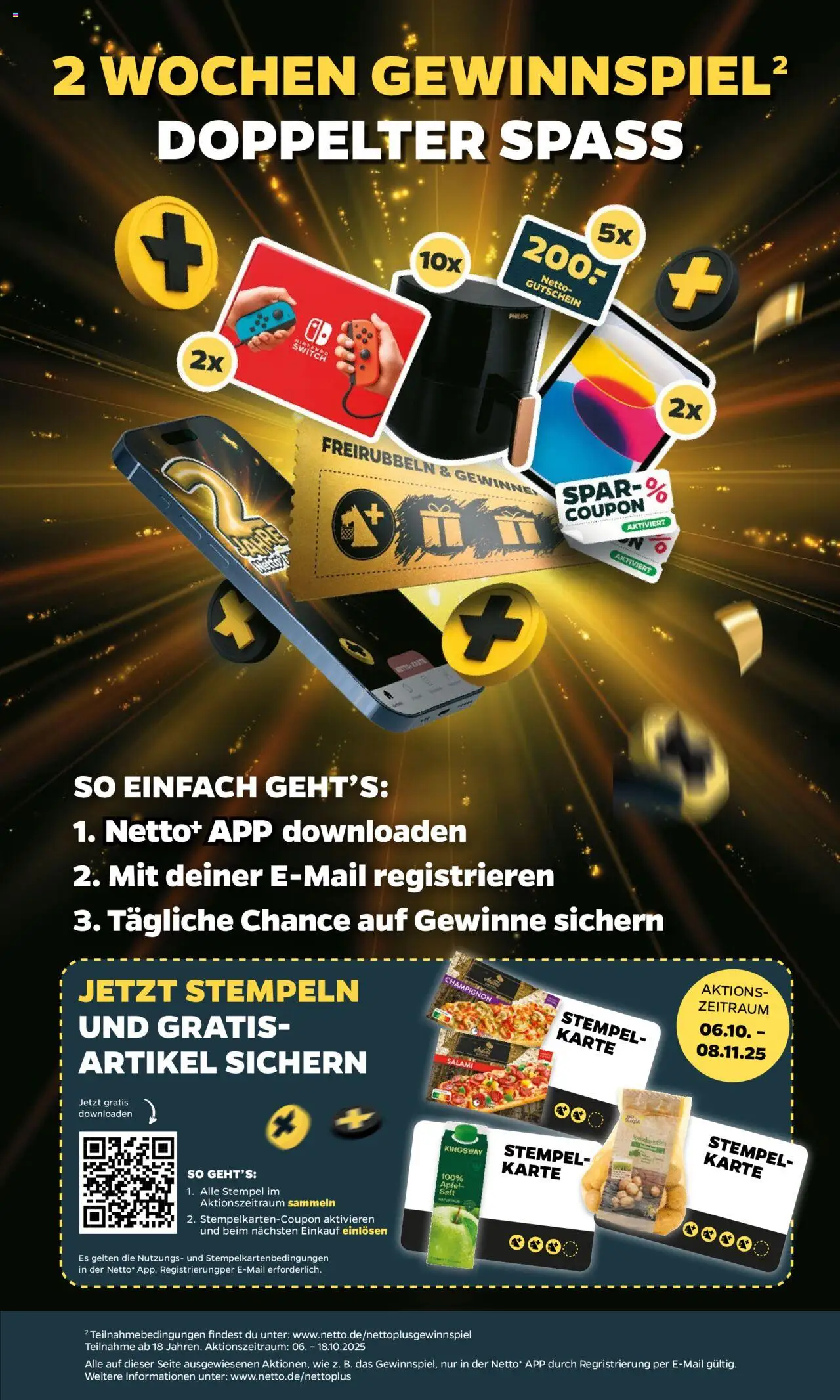 Netto Geburtstag und Sparen – gültig ab 06.10.2025 | Seite: 4 | Produkte: Philips, Äpfel, Salami, Saft