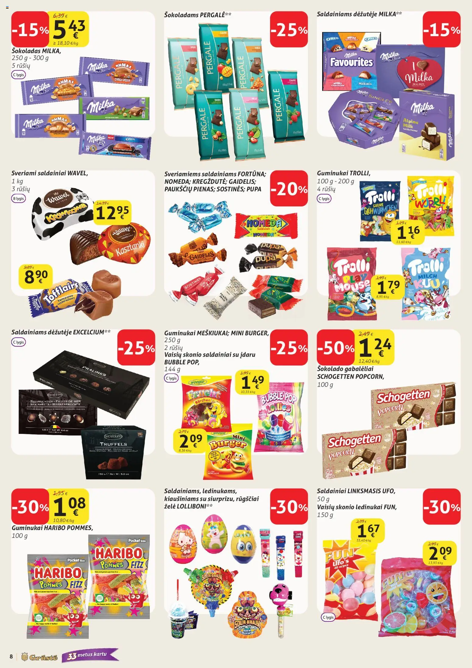 GRUSTE akcijos nuo 01.03.2026 | Puslapis: 8 | Prekių: Ledinukai, Šokoladas, Guminukai, Saldainiai