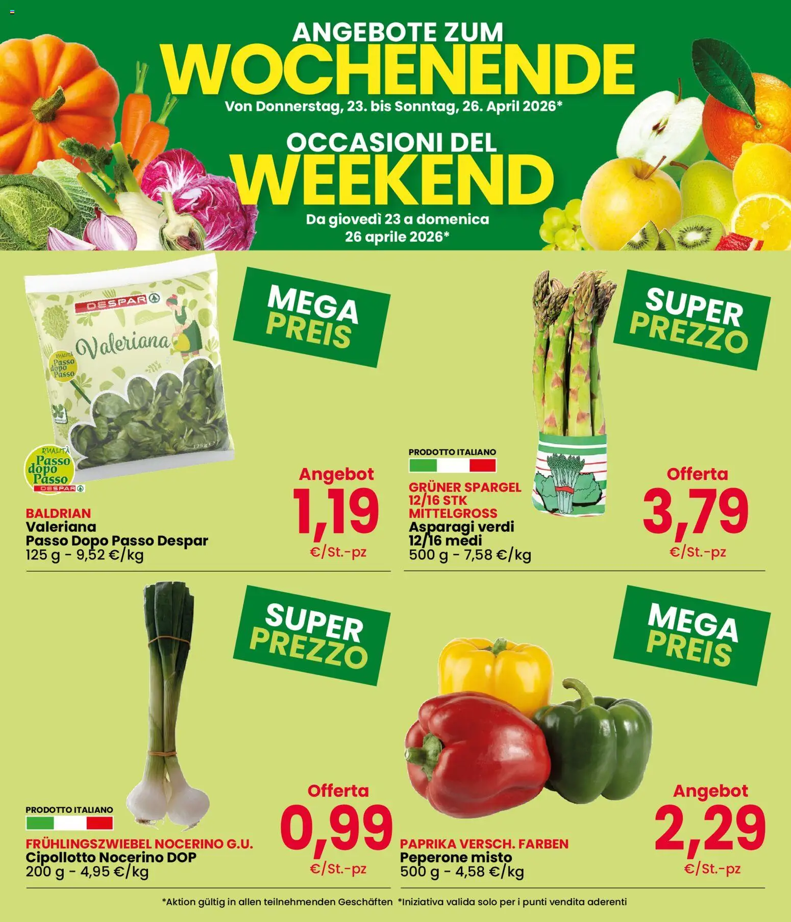 Volantino Interspar del 23.04.2026 | Pagina: 3 | Prodotti: Valeriana, Asparagi