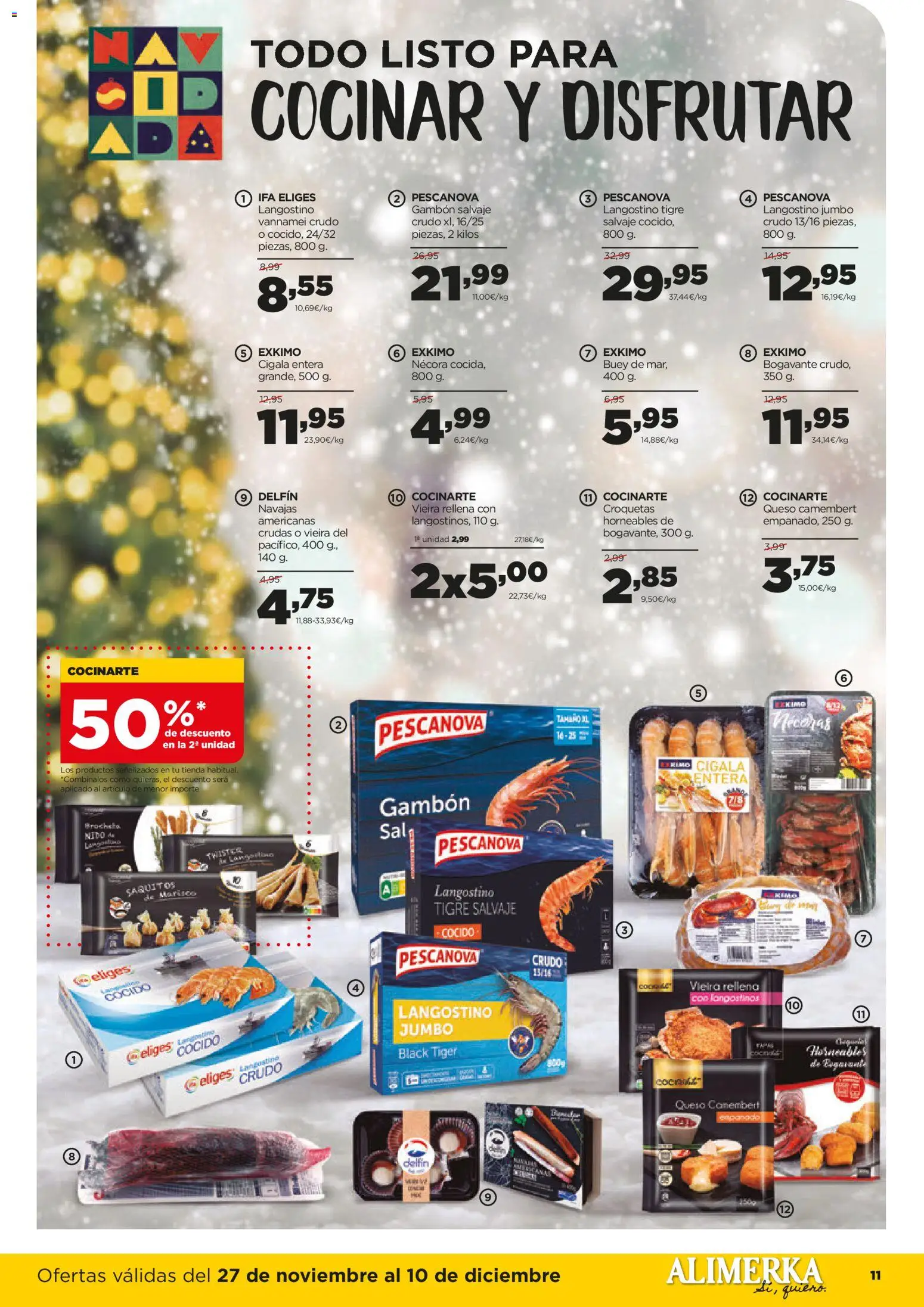 Alimerka folleto Asturias │ válido desde el 27.11.2025 | Página: 11 | Productos: Μπάρα σαπουνιού, Queso, Croquetas, Langostino