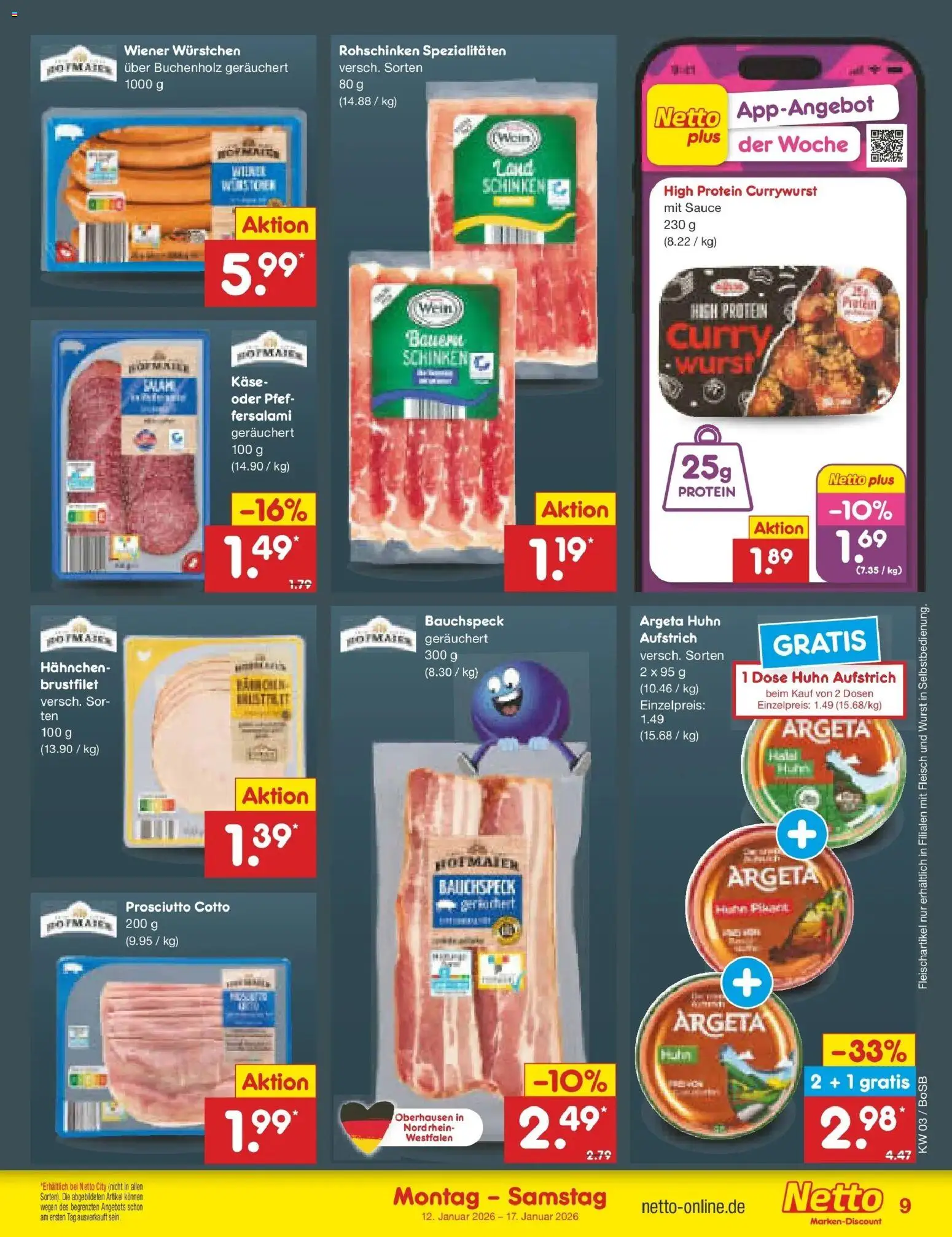 Netto Marken-Discount prospekt Stadtlohn	 – gültig ab 12.01.2026 | Seite: 9 | Produkte: Wiener wurstchen, Käse, Wurst, Schinken