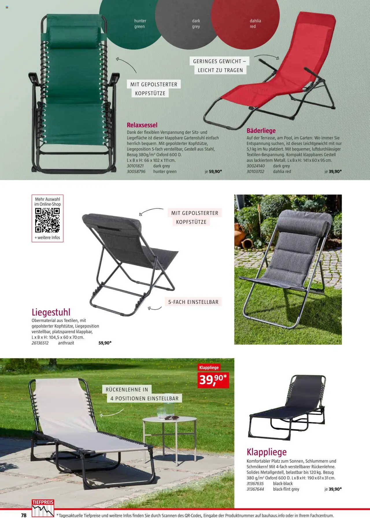 Bauhaus Freizeit im Garten 2025 gültig ab 04.03.2025 | Seite: 78 | Produkte: Gewicht, Liegestuhl