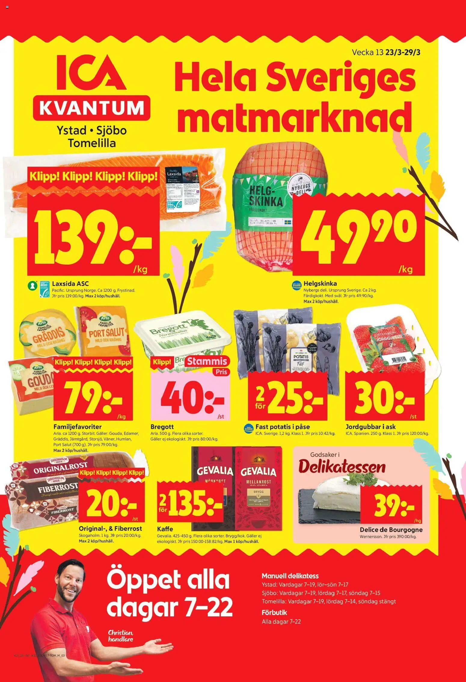 ICA Kvantum reklamblad aktuell från 23.03.2026 | Sida: 3 | Produkter: Bregott, Kaffe, Skinka, Potatis
