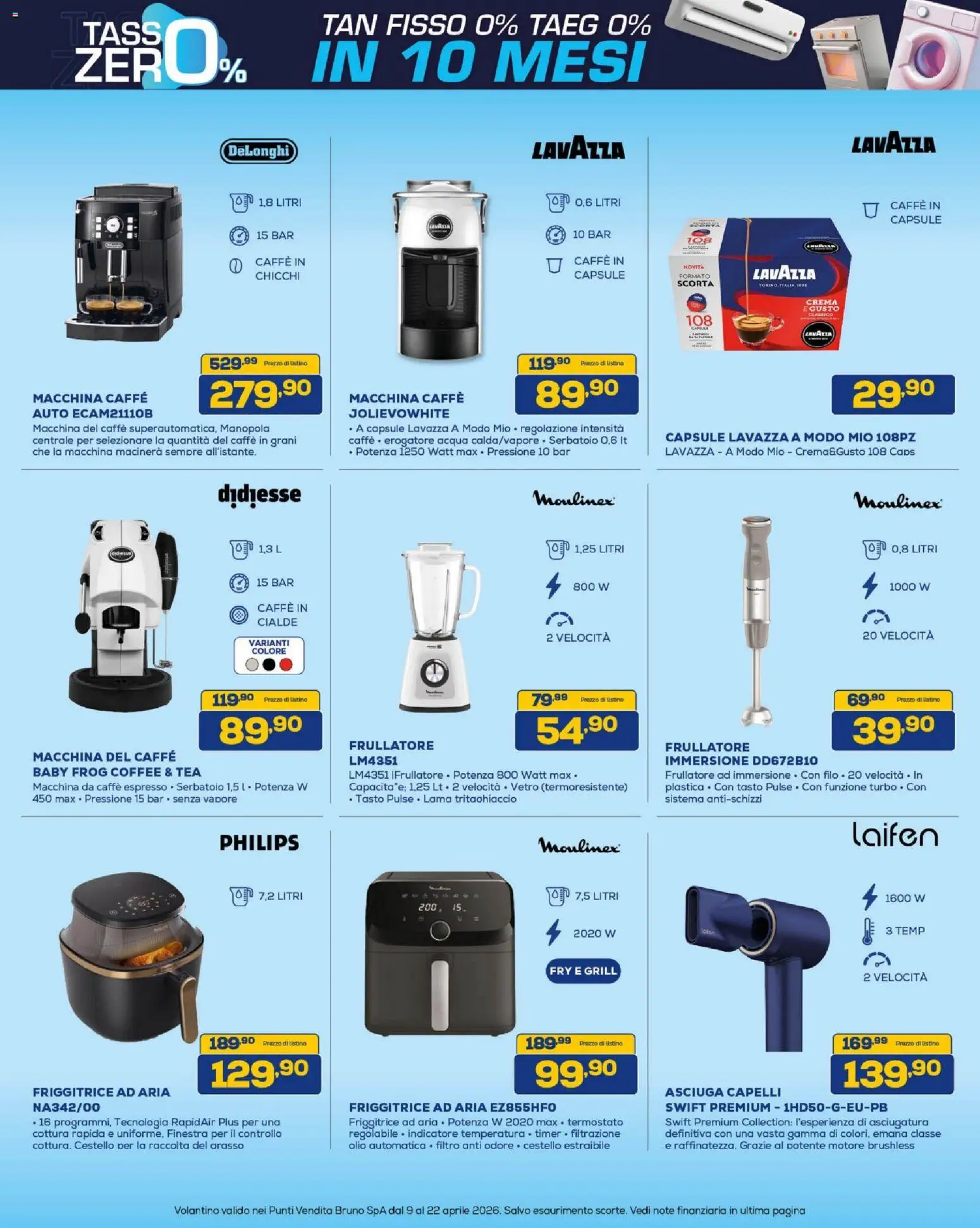 Volantino BRUNO del 09.04.2026 | Pagina: 23 | Prodotti: Friggitrice ad aria, Caffè, Frullatore, Top