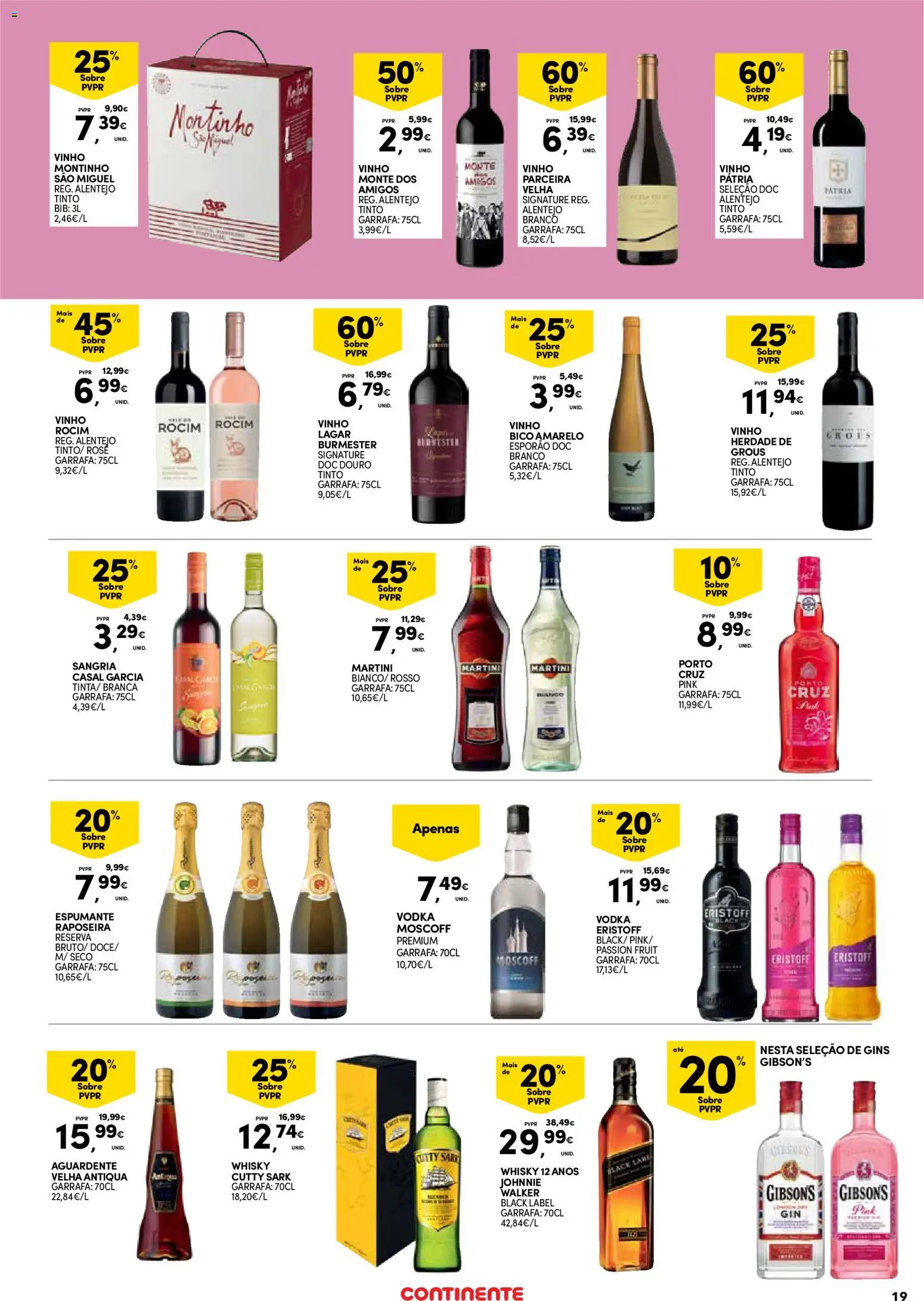 Continente - Açores: Folheto Quinzenal │ válido de 22.01.2026 | Página: 19 | Produtos: Whisky, Vinho, Gin, Vodka