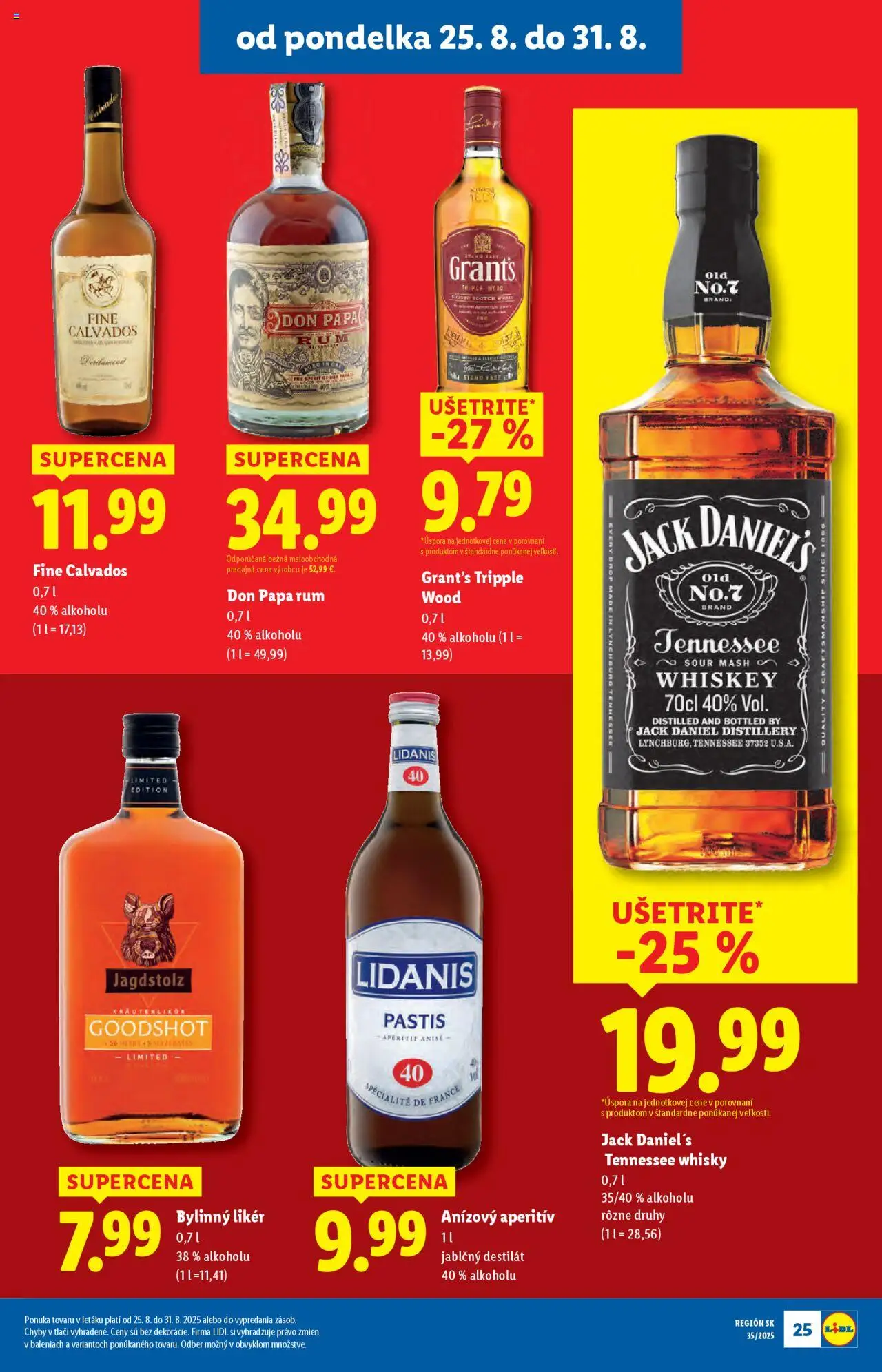 Lidl leták │ platný od 25.08.2025 | Strana: 33 | Produkty: Aperitív, Whisky, Destilát, Rum