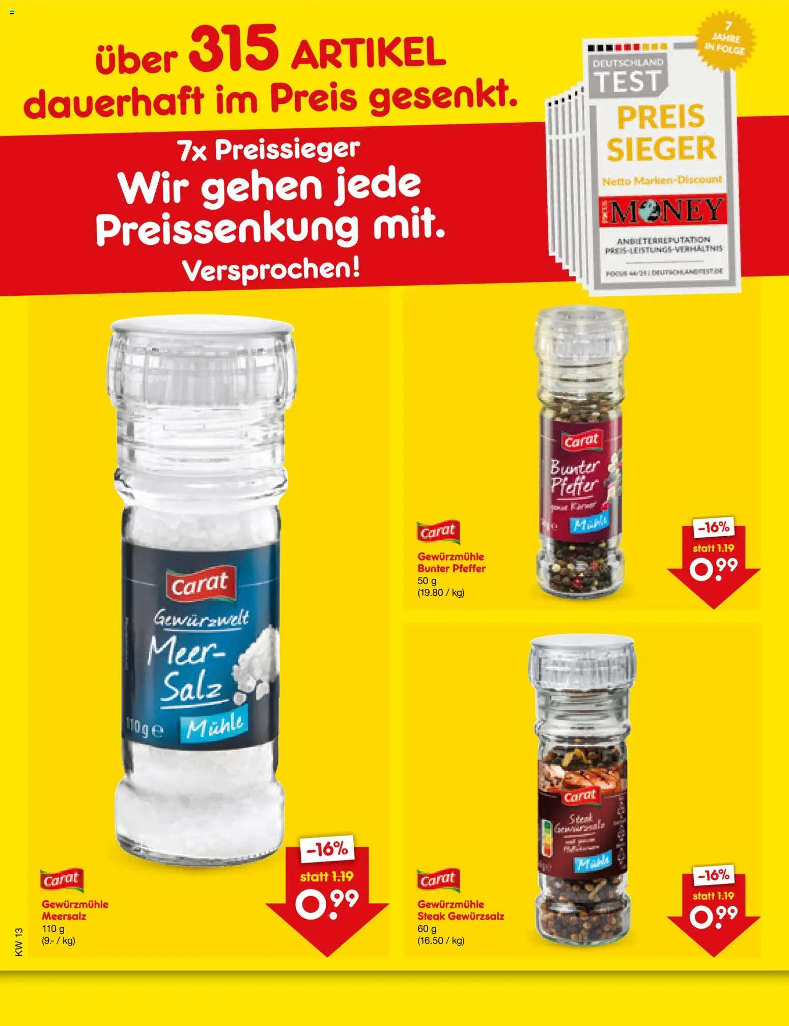 Netto Marken-Discount Preissenkung auf Dauer – gültig ab 27.03.2026 | Seite: 1 | Produkte: Gewürzsalz, Salz, Pfeffer, Steak