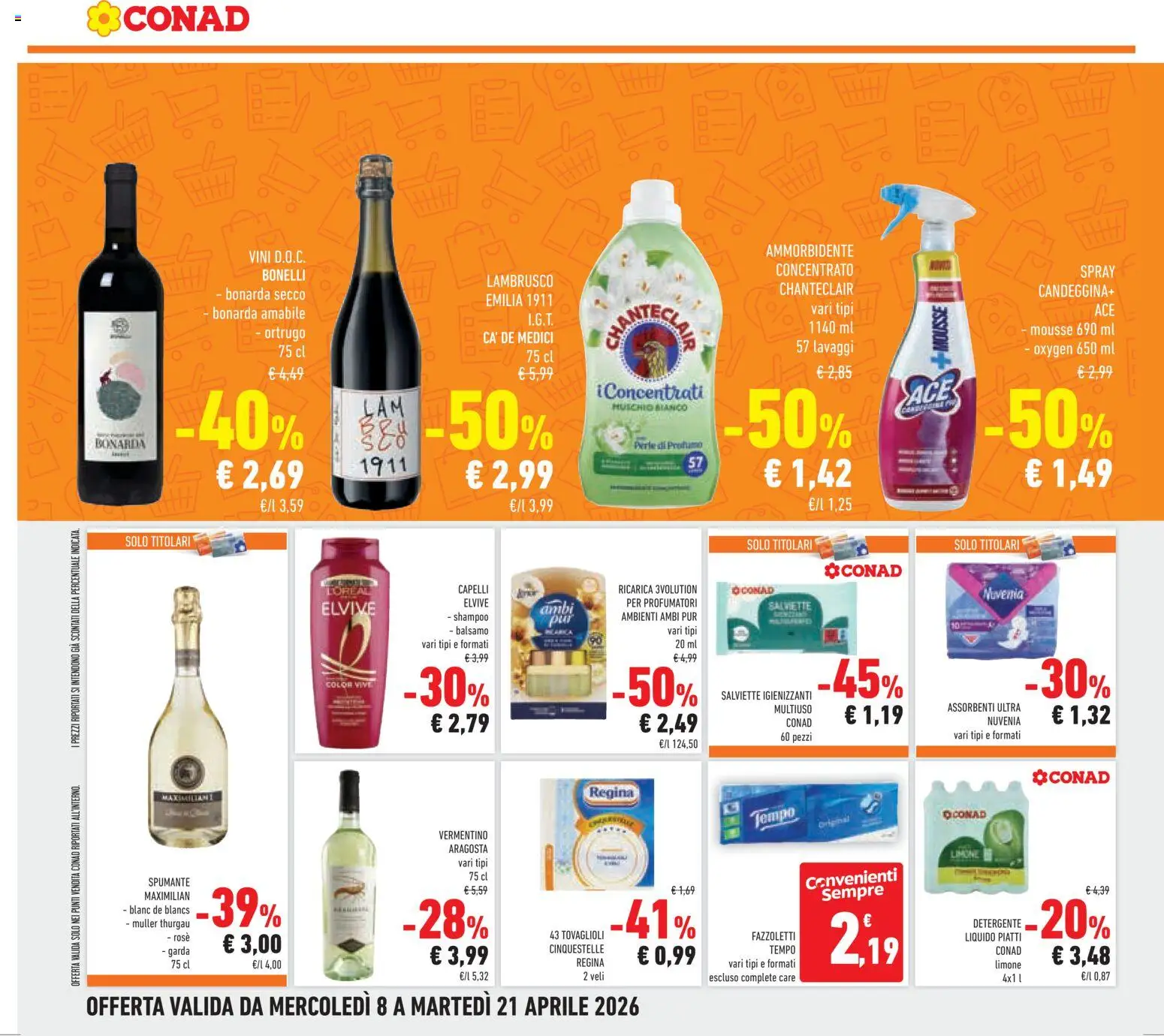 Volantino Conad del 08.04.2026 | Pagina: 22 | Prodotti: Candeggina, Fazzoletti, Spumante, Profumo
