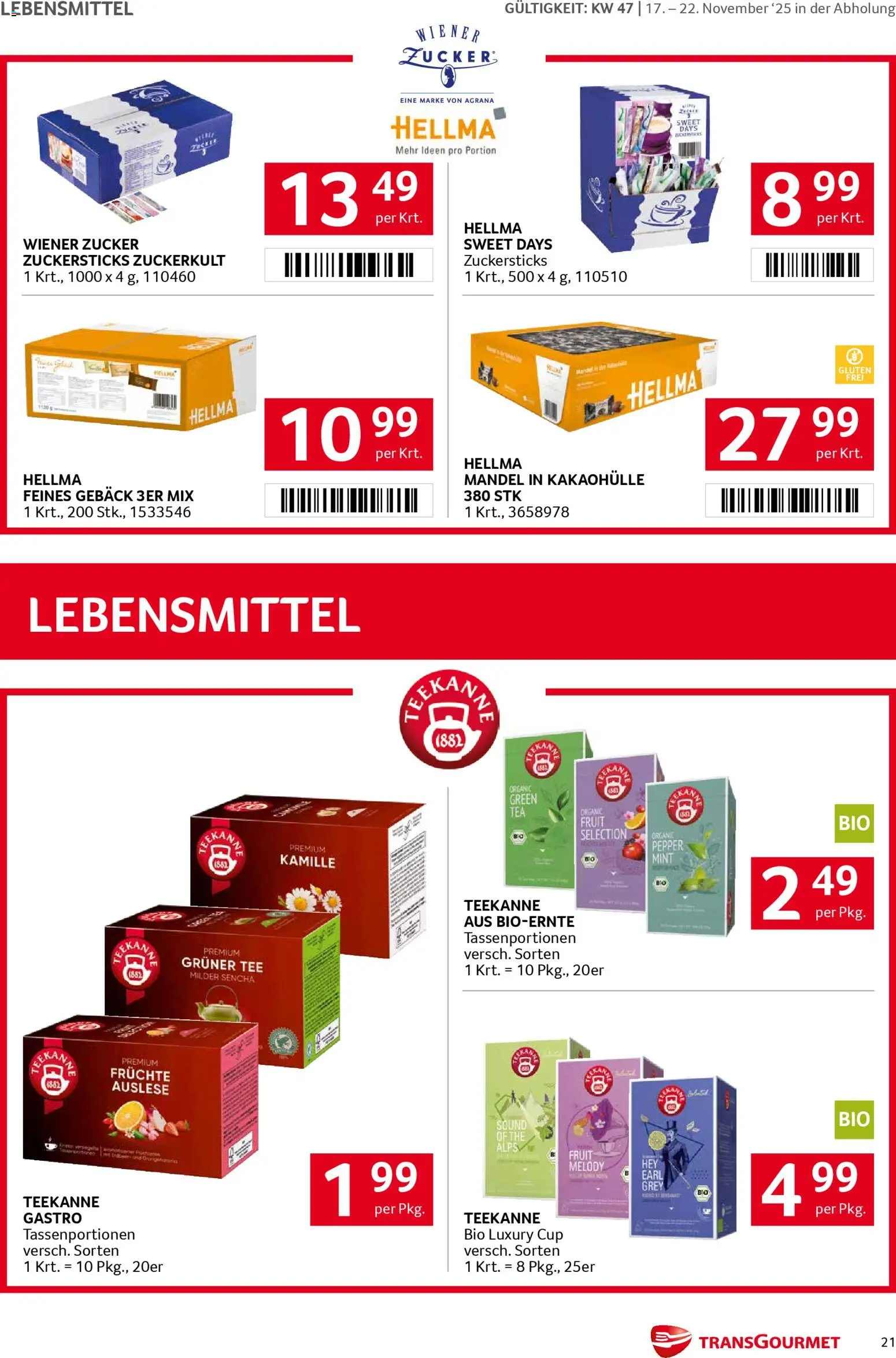 Transgourmet Flugblatt gültig ab 17.11.2025 | Seite: 21 | Produkte: Zucker, Libacomb, Tee