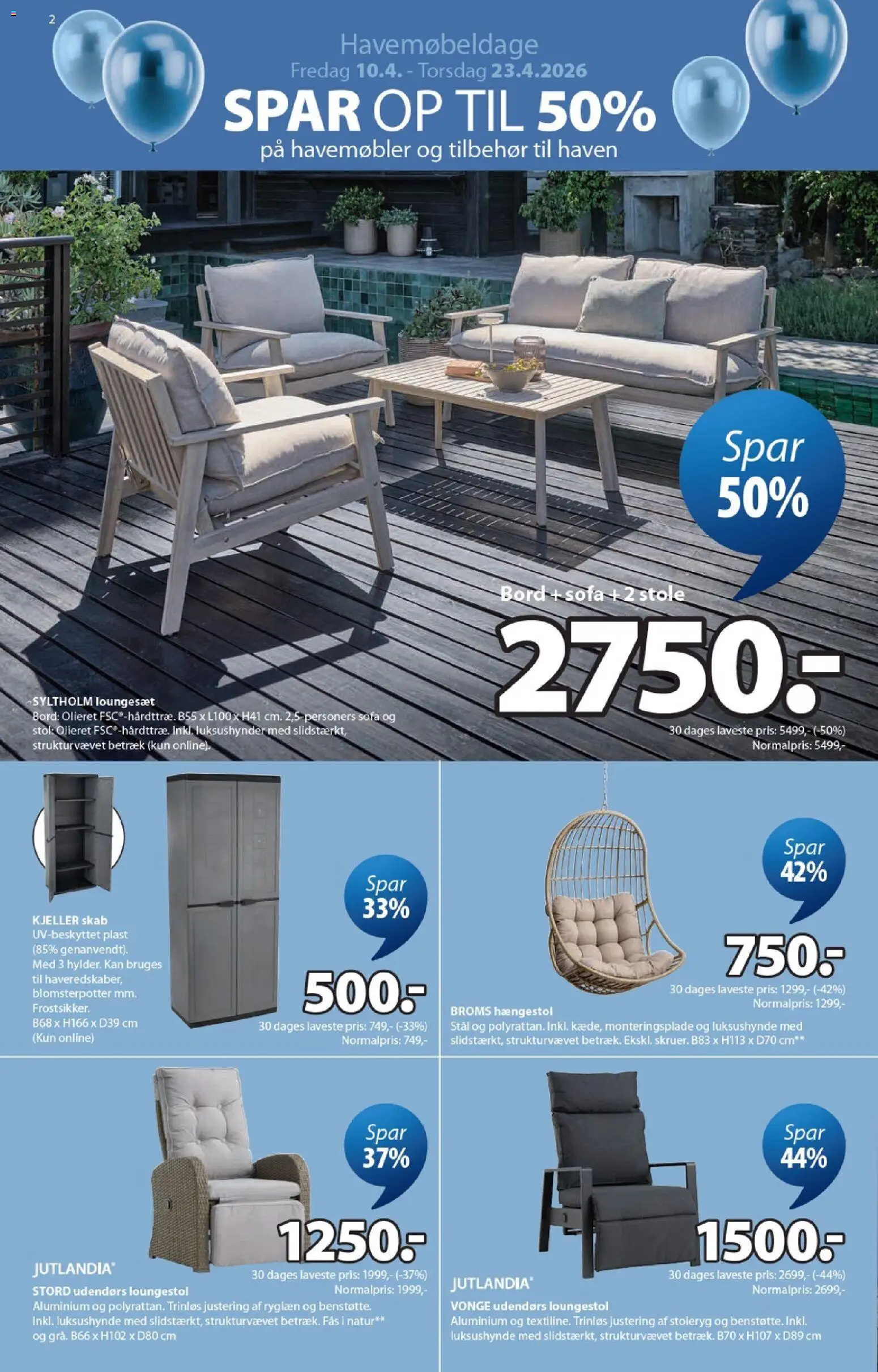JYSK tilbudsavis – gyldig fra 10.04.2026 | Side: 2 | Produkter: Sofa, Bord, Havemøbler, Loungesæt