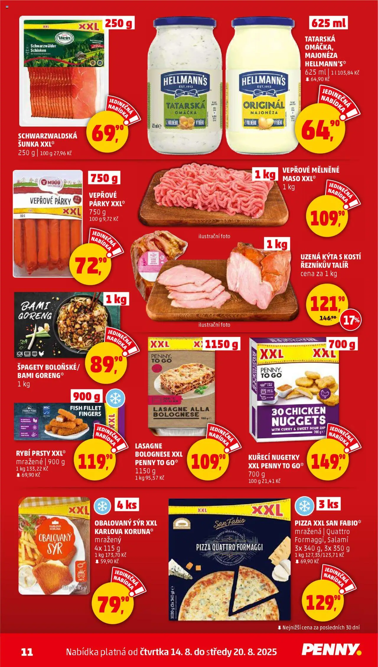 Penny Market leták - Čtvrtečník od 14.08.2025 | Strana: 11 | Produkty: Rybí prsty, Majonéza, Kýta, Lasagne