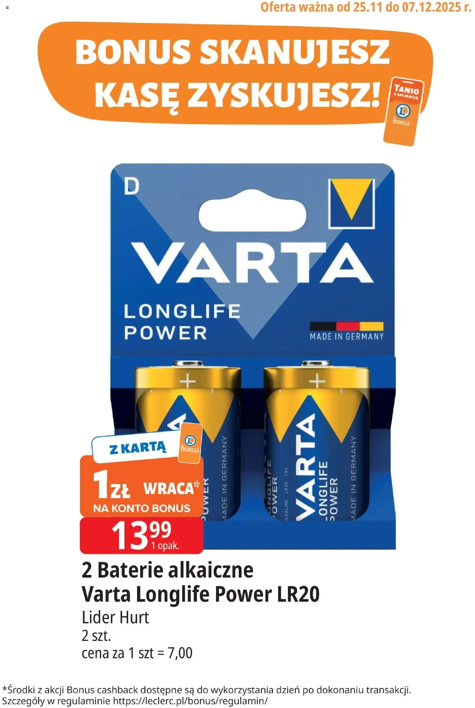 E.Leclerc Gazetka - Kupony dodatkowe od 25.11.2025 | Strona: 1 | Produkty: Karta, Baterie