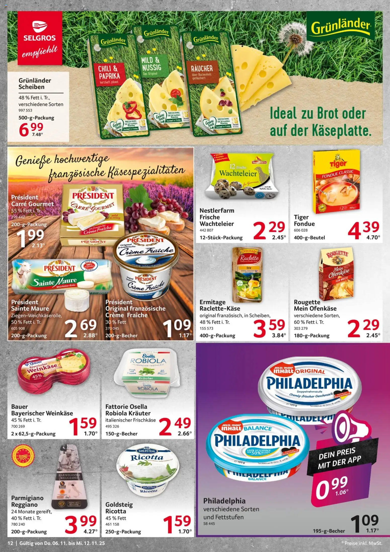 Selgros Prospekt 	 – gültig ab 06.11.2025 | Seite: 12 | Produkte: Philadelphia, Küche, Grunlander, Frischkase