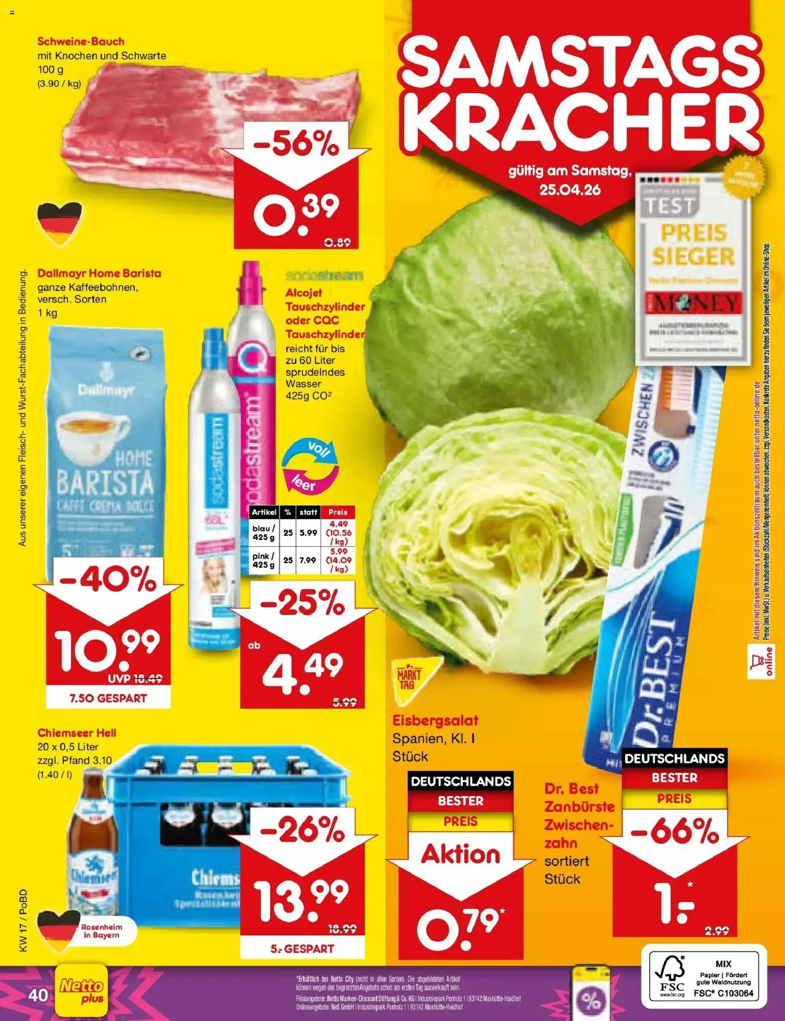 Netto Marken-Discount Prospekt Selb	 – gültig ab 20.04.2026 | Seite: 52 | Produkte: Schweinebauch, Eisbergsalat, Dallmayr, Fleisch