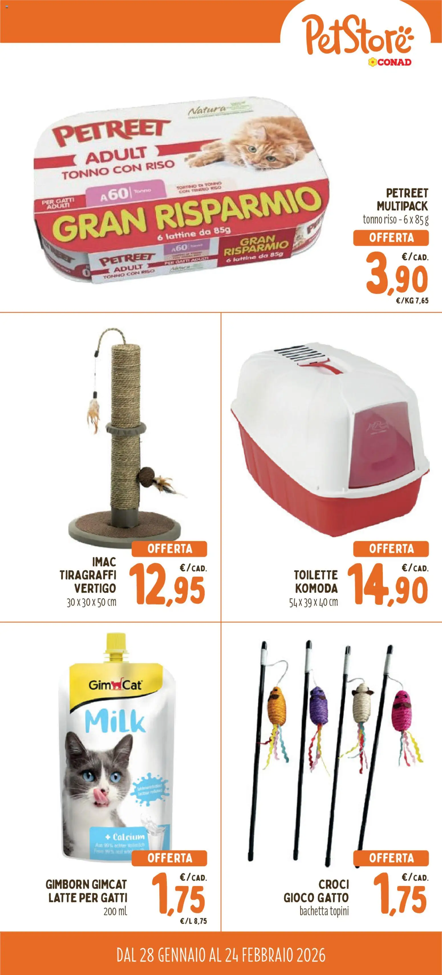 Volantino Conad del 28.01.2026 | Pagina: 2 | Prodotti: Tiragraffi, Latte, Tonno, Gioco