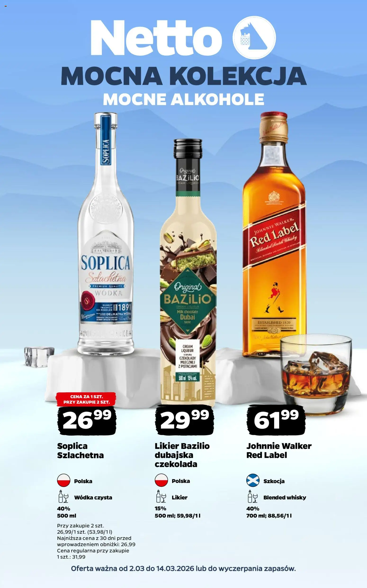 Netto gazetka - Alkohole mocne od 02.03.2026 | Strona: 1 | Produkty: Czekolady, Red label, Czekolada, Whisky