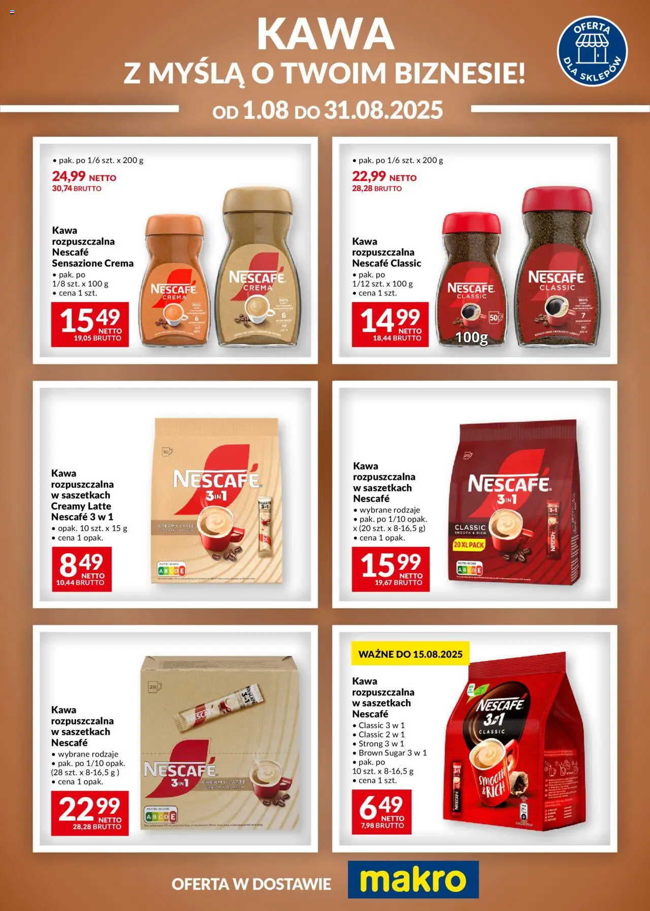 Makro Gazetka - Kawa Nescafe od 01.08.2025 | Strona: 1 | Produkty: Kawa w saszetkach, Nescafe, Kawa rozpuszczalna, Kawa
