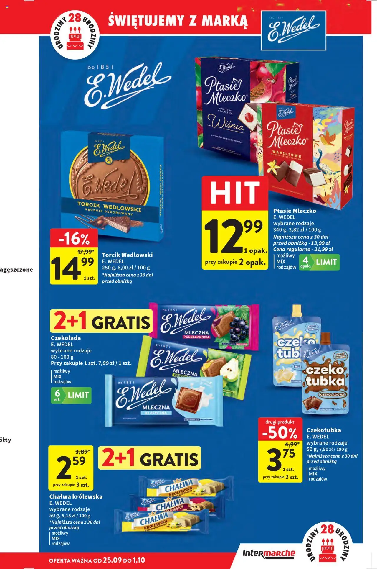 Intermarche Gazetka od 25.09.2025 | Strona: 13 | Produkty: Czekoladowa, Galaretka, Czekolada mleczna, Torcik wedlowski