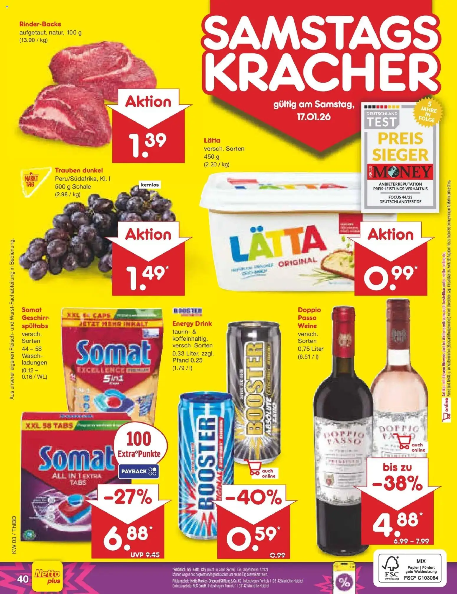 Netto Marken-Discount prospekt Thiendorf	 – gültig ab 12.01.2026 | Seite: 54 | Produkte: Energy, Trauben, Lätta, Fleisch