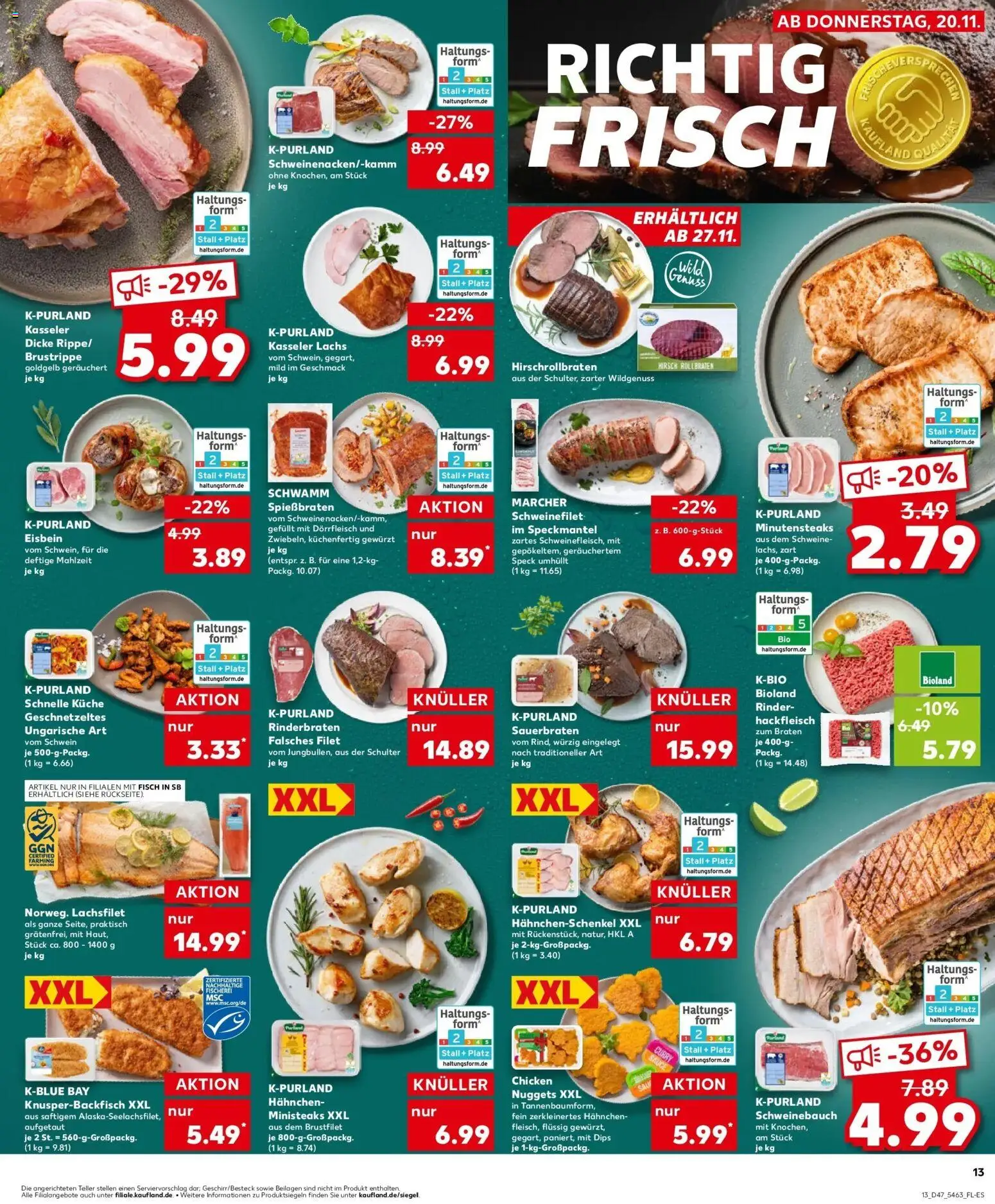 Kaufland prospekt Delmenhorst	 – gültig ab 20.11.2025 | Seite: 13 | Produkte: Hahnchen, Schweinebauch, Schweinefilet, Hackfleisch
