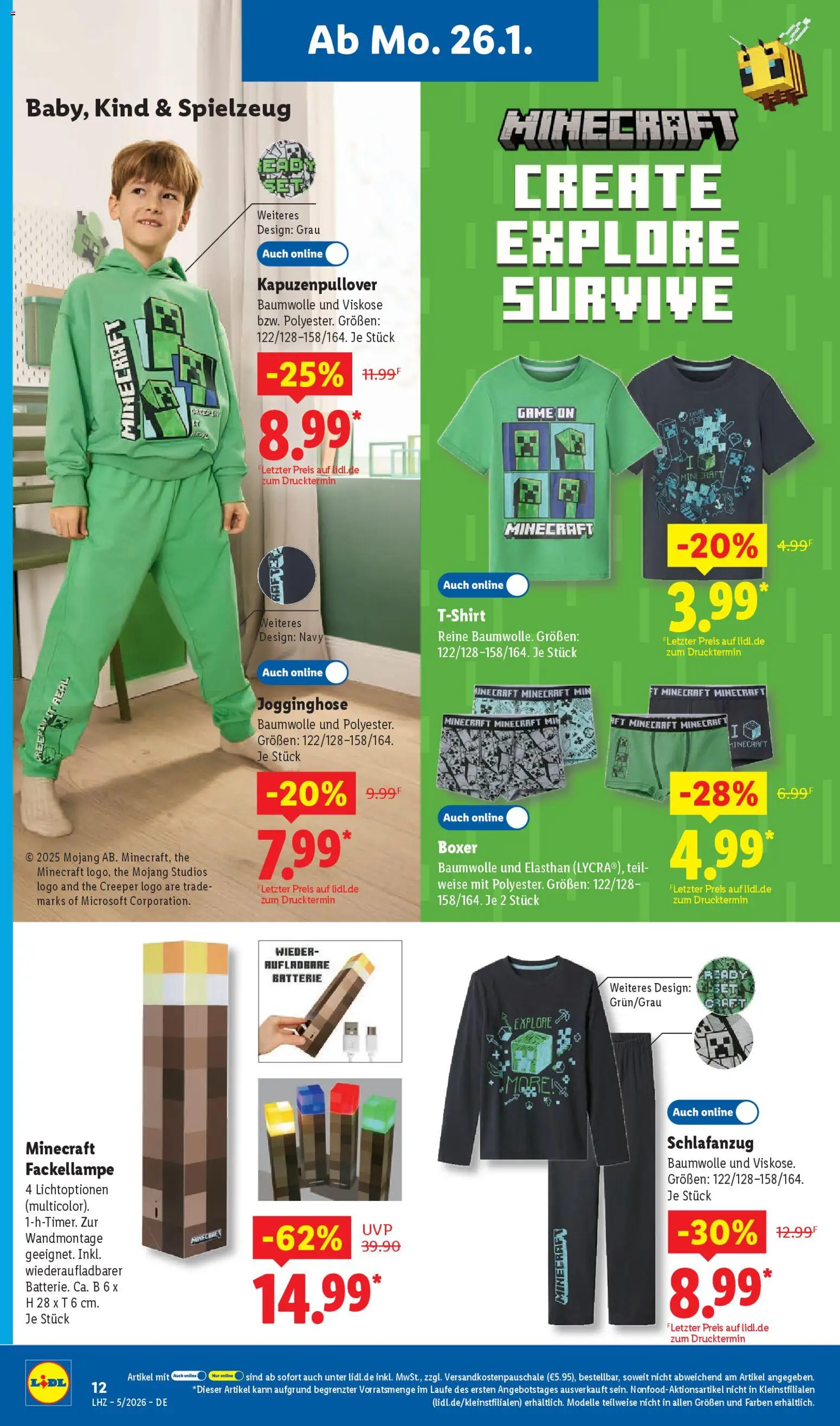 Lidl Prospekt Uffenheim – gültig ab 26.01.2026 | Seite: 32 | Produkte: Jogginghose, Batterie, Kapuzenpullover, Boxer