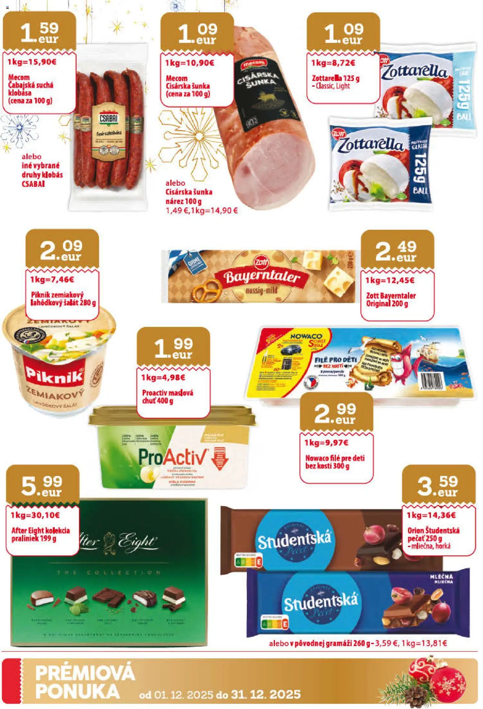 Nové CBA Verex akcie – leták je platný od 01.12.2025 | Strana: 30 | Produkty: Šunka, Klobása, Študentská pečať, Šalát