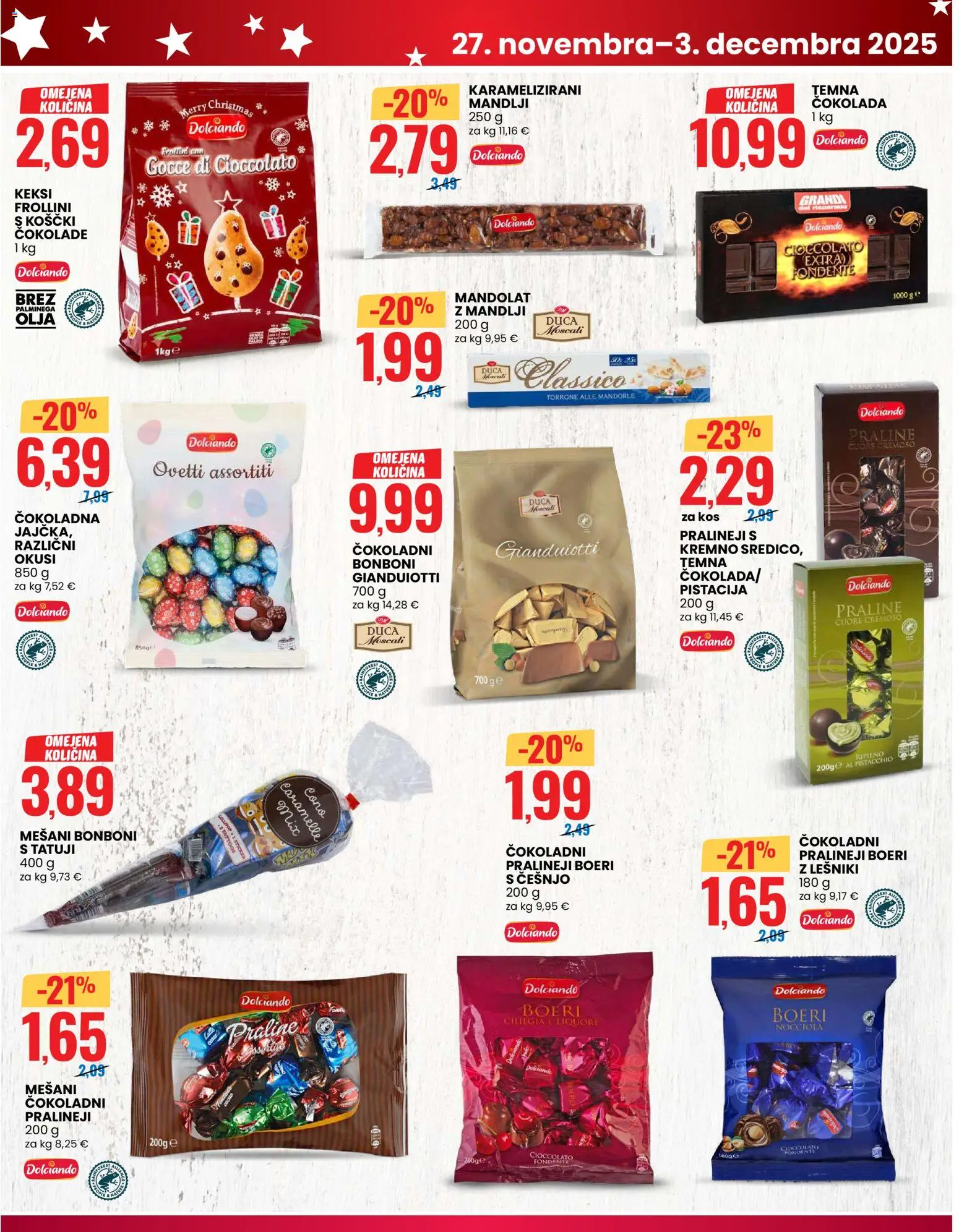 Novi Eurospin katalog ponudbe – veljaven od 27.11.2025 | Stran: 3 | Izdelki: Keksi, Bonboni, Kos, Cokolada