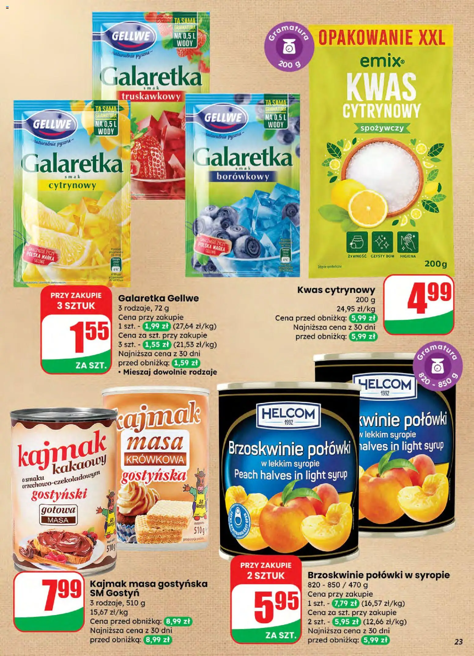 Dino Gazetka od 26.11.2025 | Strona: 23 | Produkty: Galaretka, Kajmak, Brzoskwinie