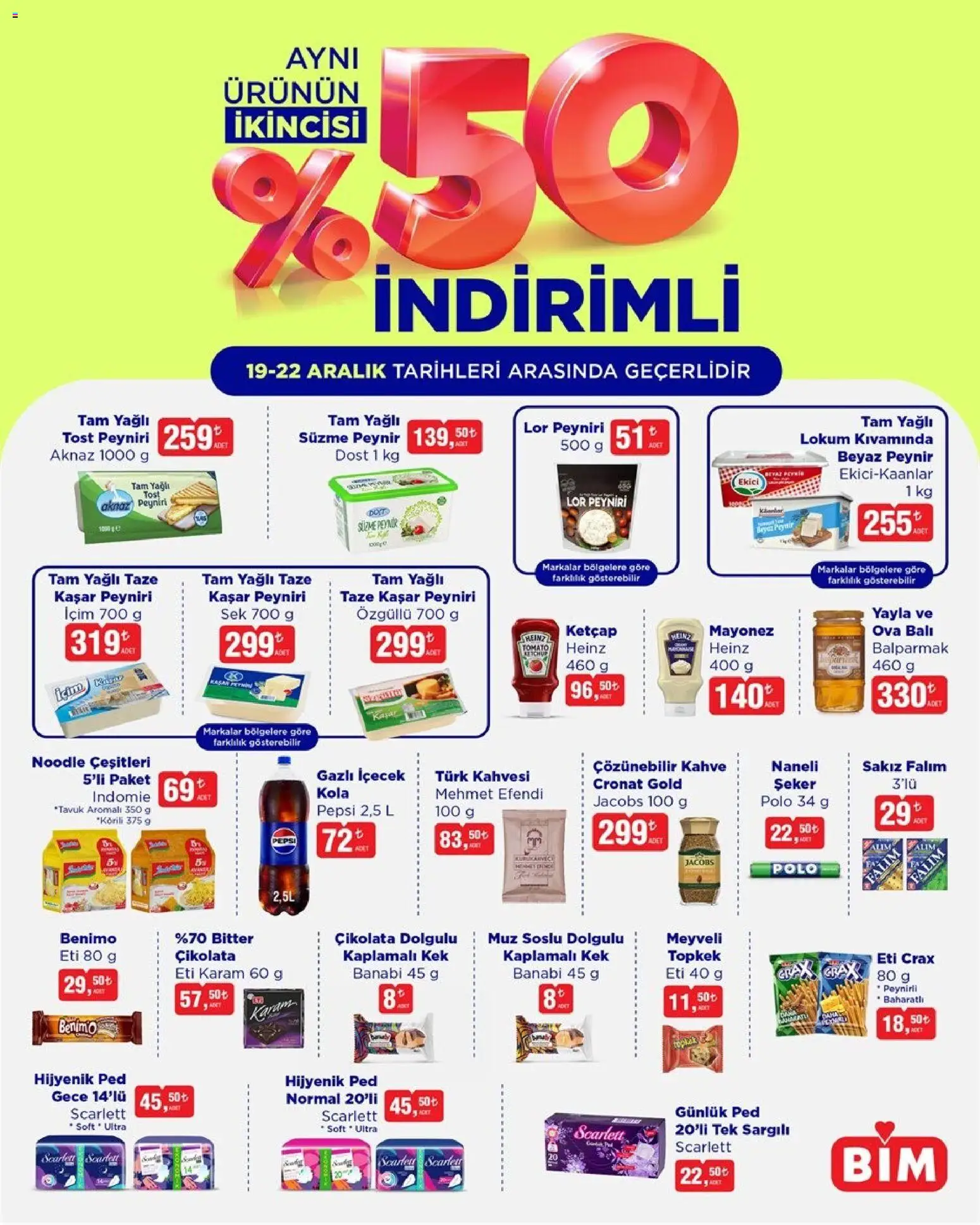 BİM %50 İndirim - 19.12.2025 tarihinden itibaren geçerlidir | Sayfa: 1 | Ürünler: Ekici, Mayonez, Süzme peynir, Gazlı içecek