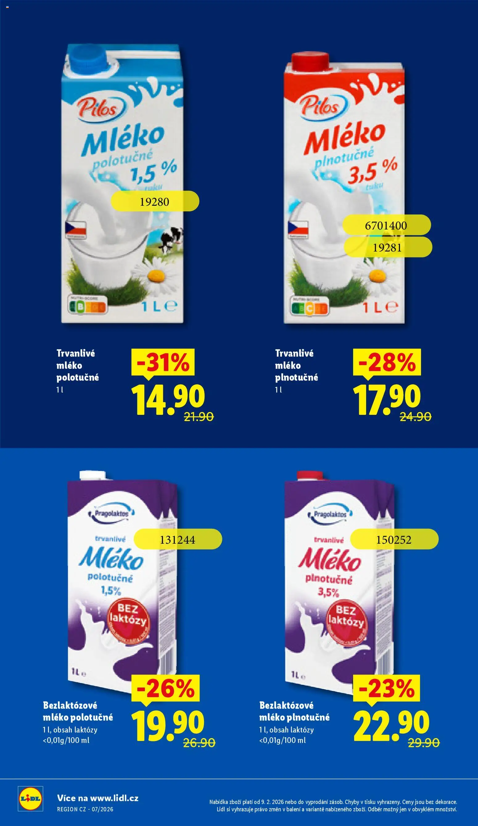 Lidl leták - Trvale snížené ceny od 11.02.2026 | Strana: 4 | Produkty: Mléko polotučné, Mléko, Bezlaktozové mléko
