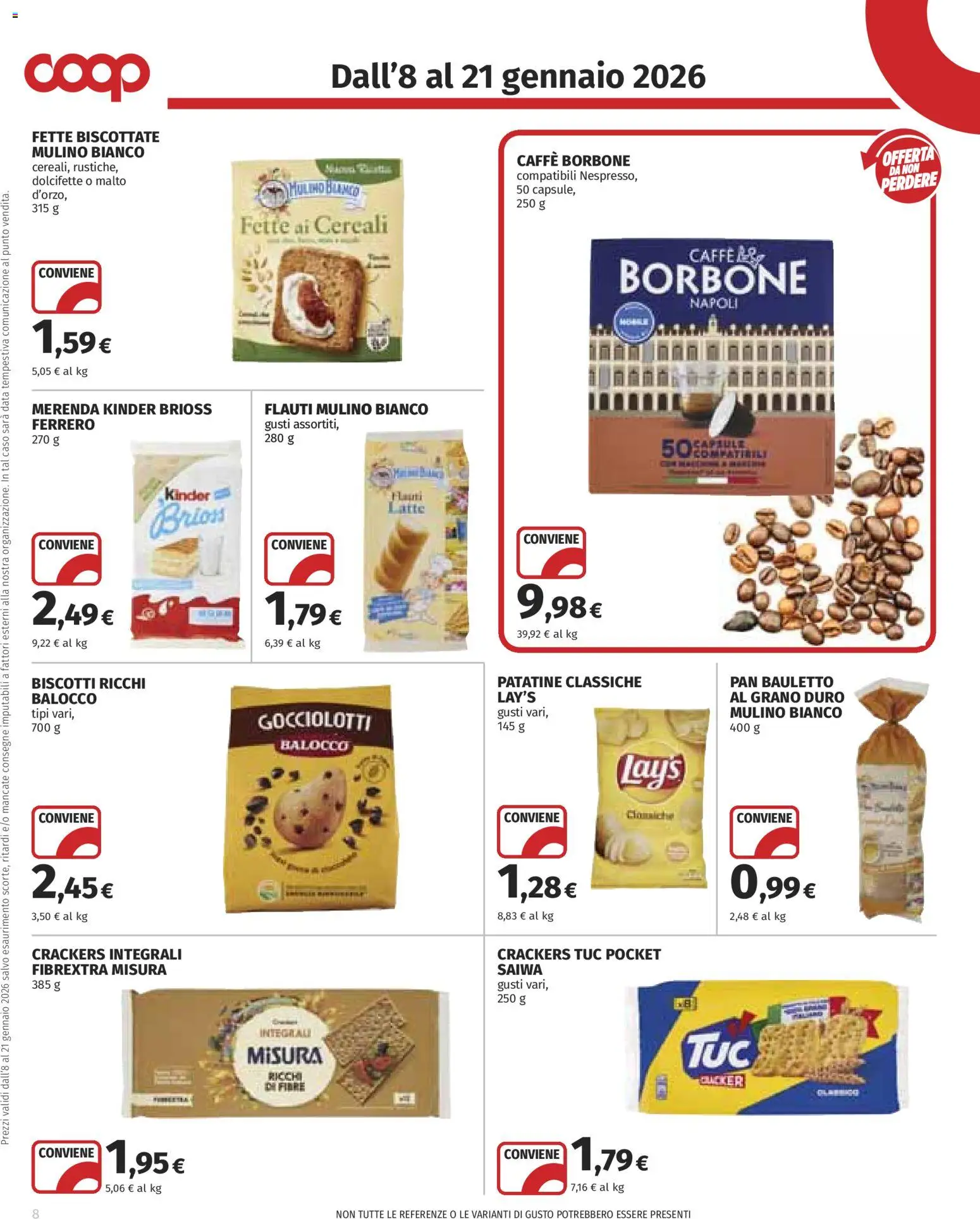 Volantino COOP del 08.01.2026 | Pagina: 8 | Prodotti: Caffè, Cereali, Crackers, Fette biscottate