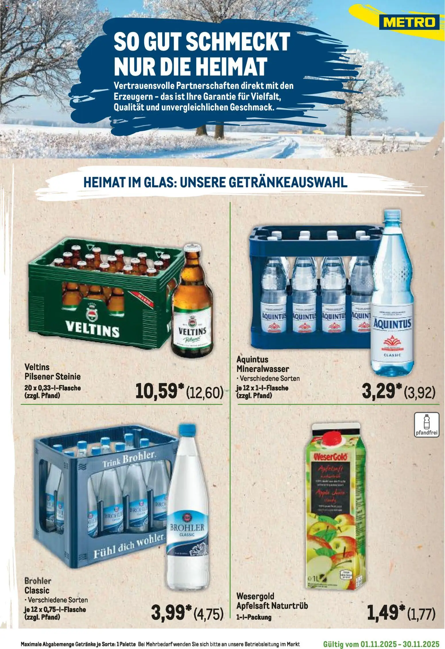Metro Regionaler Flyer – gültig ab 01.11.2025 | Seite: 23 | Produkte: Apfelsaft, Mineralwasser, Veltins