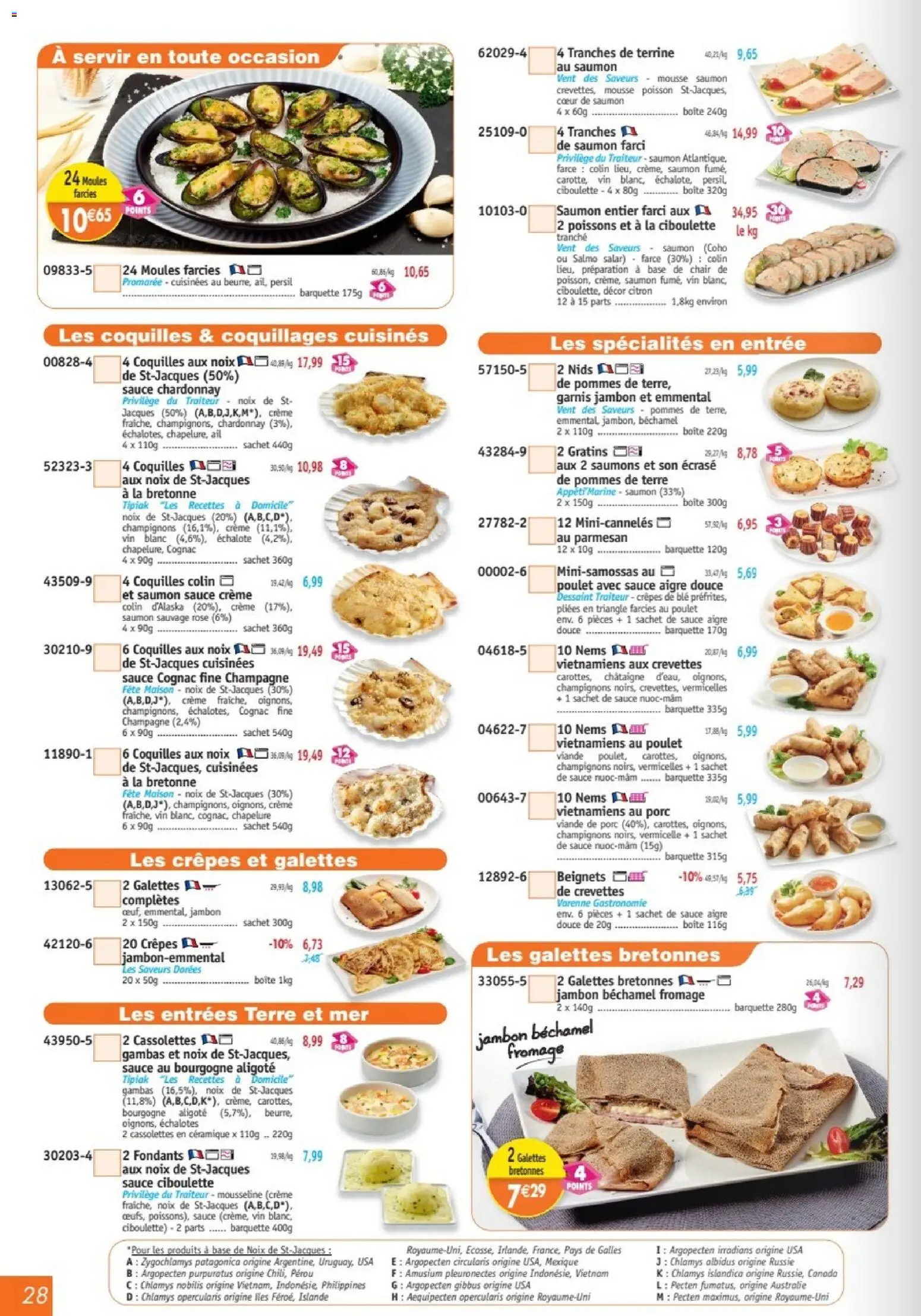 {H1} | Page: 28 | Produits: Saumon entier, Crevettes, Parmesan, Jambon