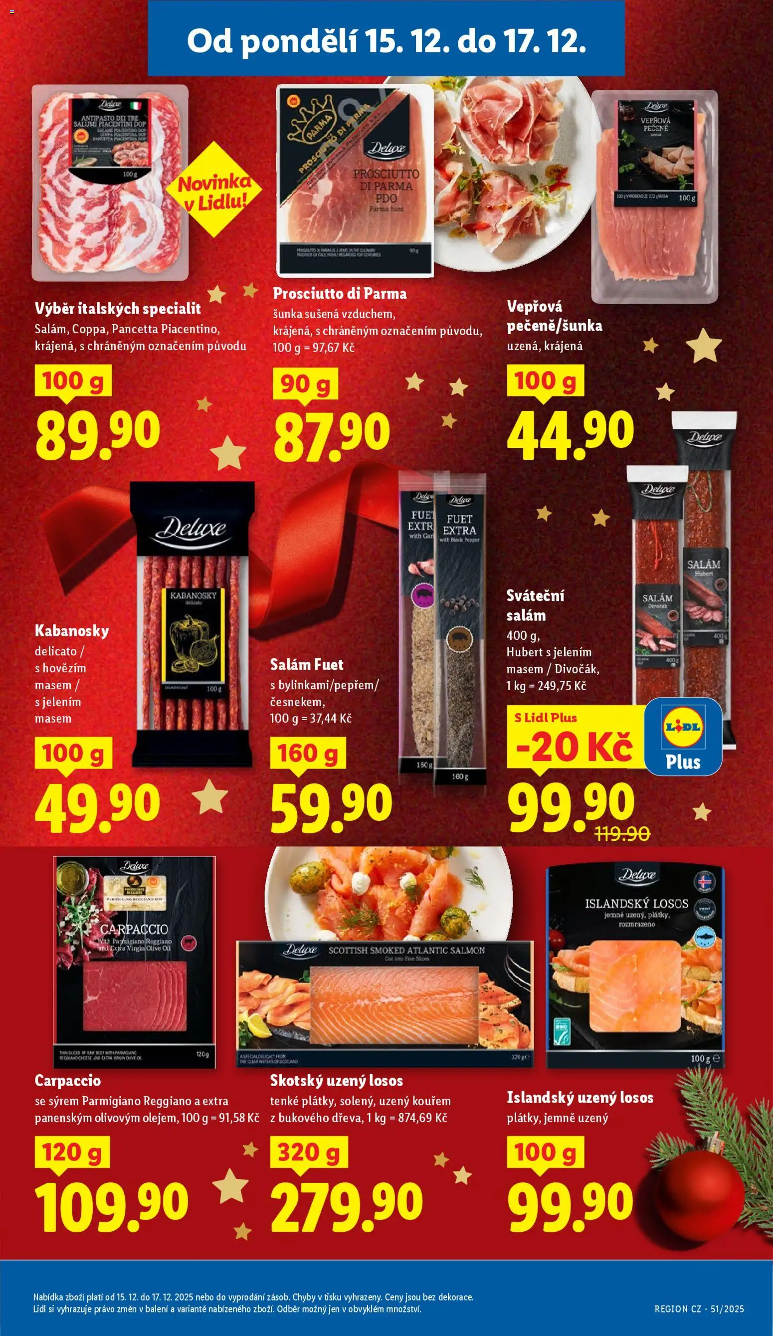 Lidl leták od 15.12.2025 | Strana: 17 | Produkty: Losos, Kabanos, Parmigiano Reggiano, Uzený losos