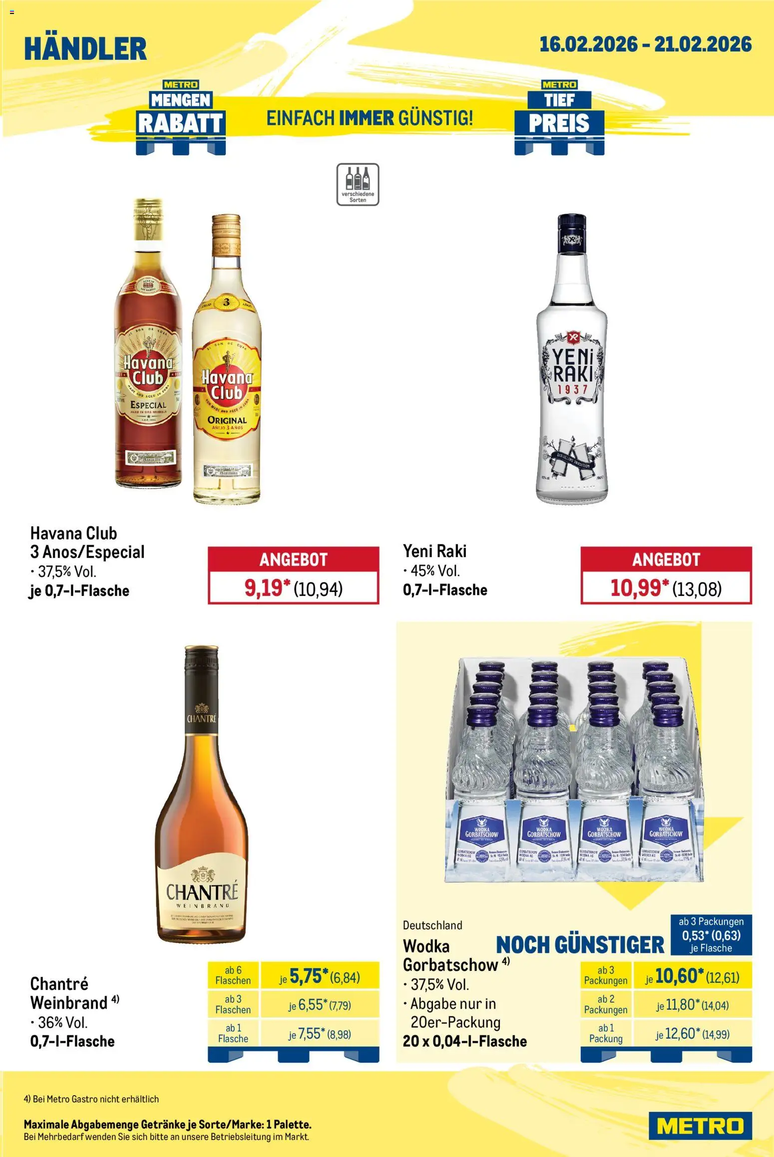 Metro Wochen-Angebote Händler – gültig ab 16.02.2026 | Seite: 5 | Produkte: Havana club, Chantré, Wodka gorbatschow, Wodka