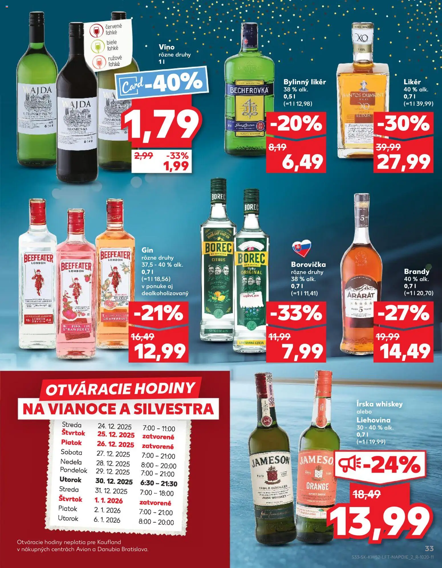 Nové Kaufland akcie – leták je platný od 27.12.2025 | Strana: 33 | Produkty: Hodiny, Beefeater, Víno