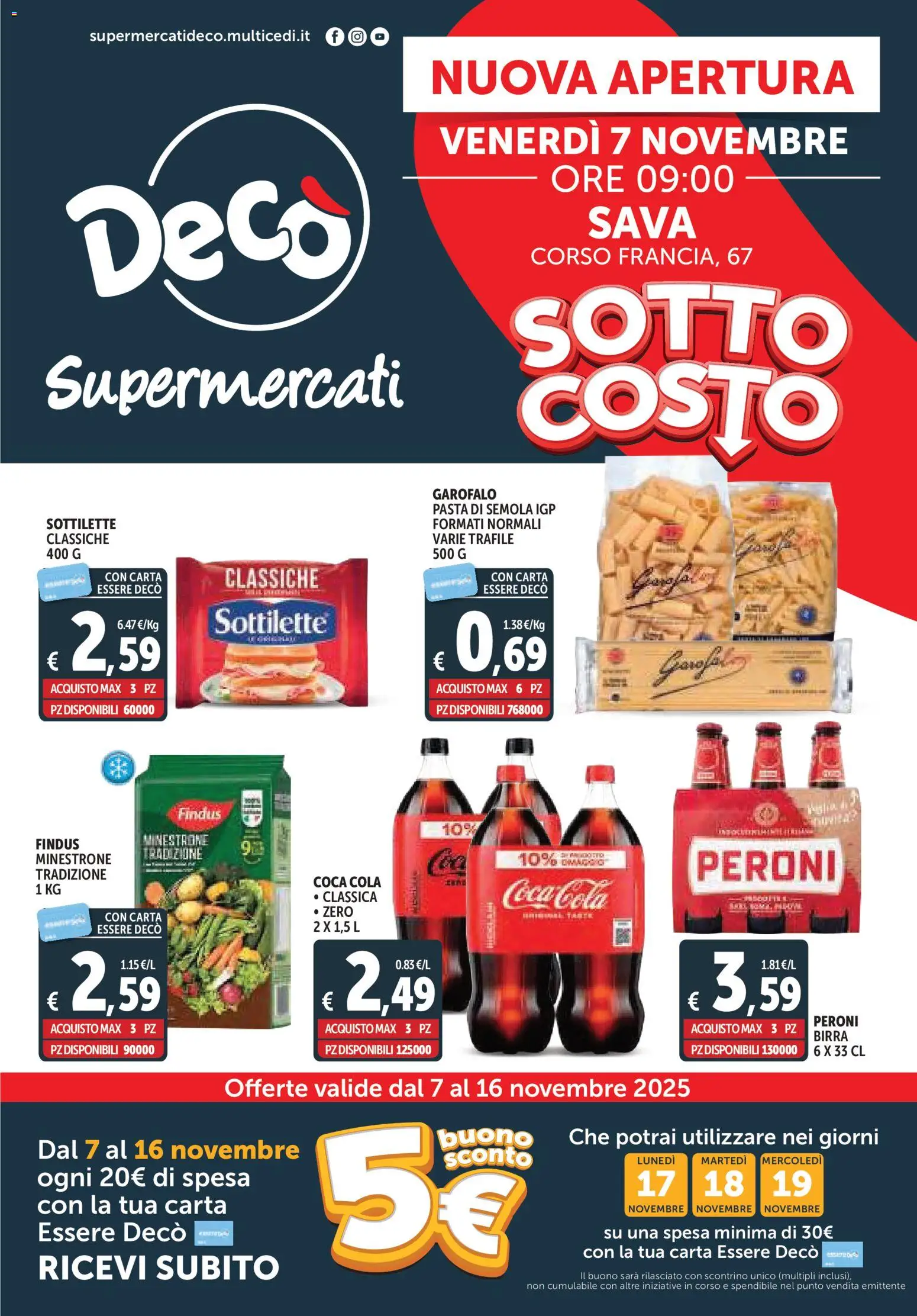 Volantino Decò del 07.11.2025 | Pagina: 1 | Prodotti: Minestrone, Birra, Pasta, Coca Cola