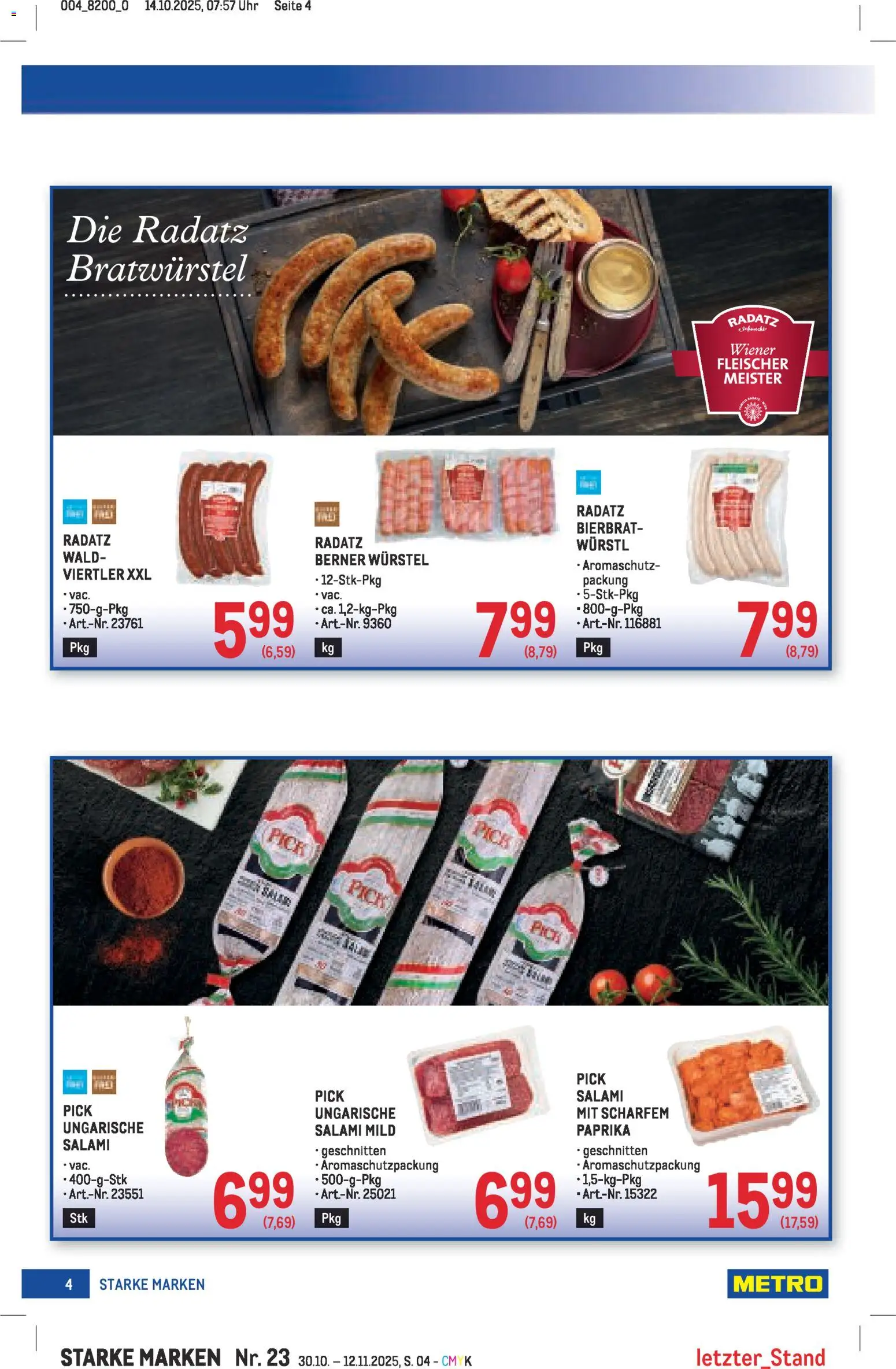 Metro Starke Marken gültig ab 30.10.2025 | Seite: 4 | Produkte: Uhr, Salami