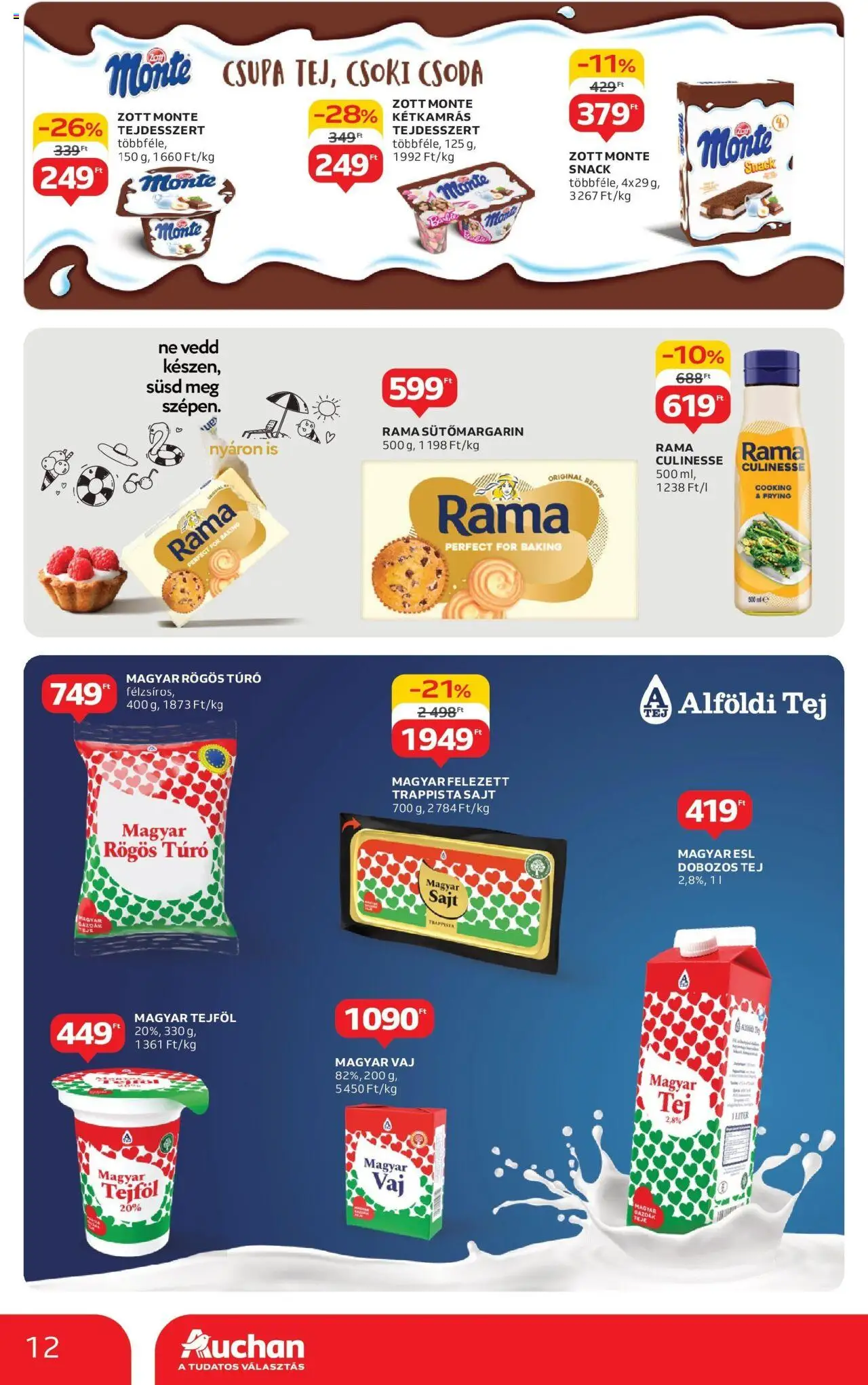 Auchan akciós ujság - amely érvényes a következő dátumtól: 12.06.2025 | Oldal: 12 | Termékek: Rögös túró, Sajt, Túró, Trappista sajt