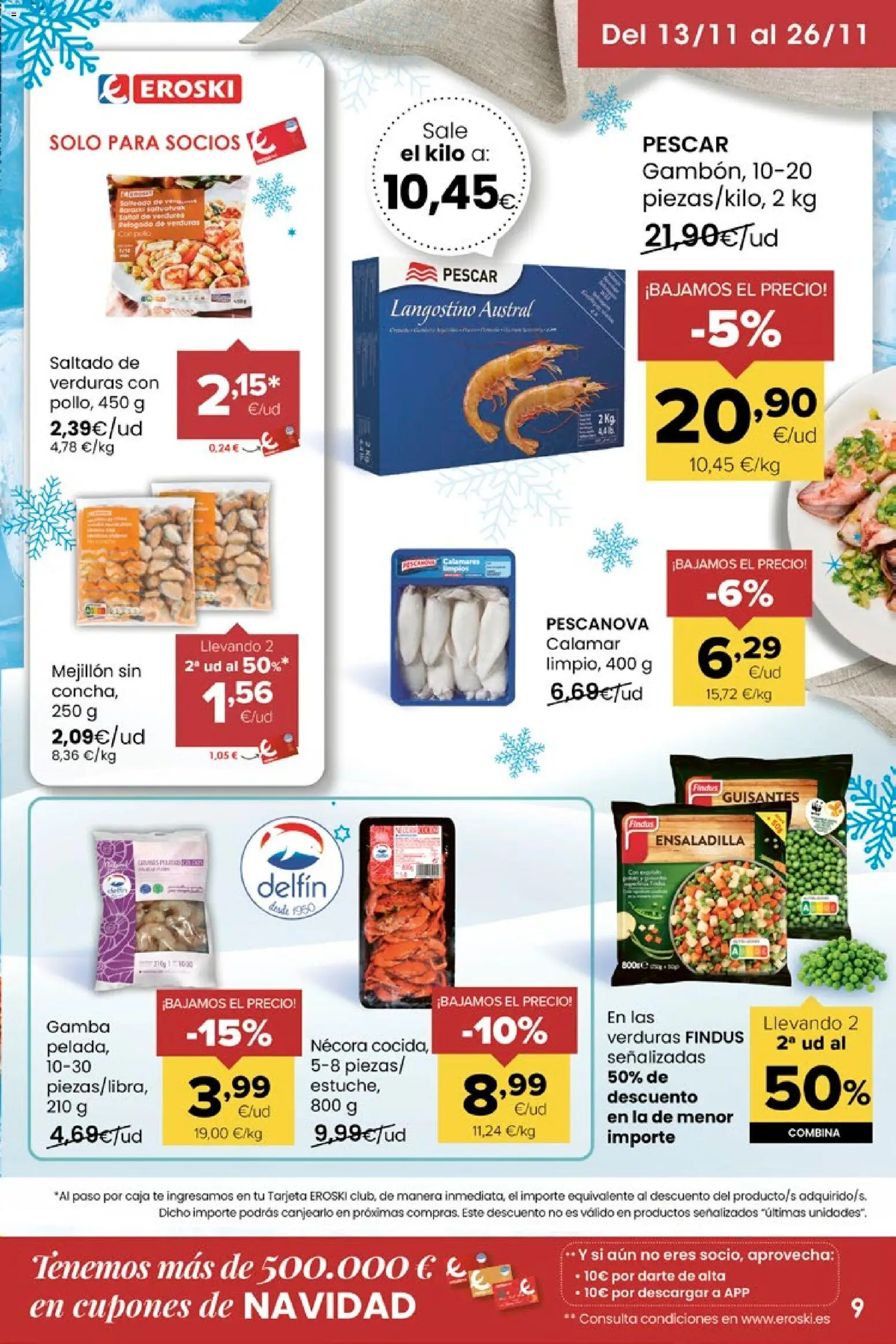 Eroski - Miramos por ti │ válido desde el 13.11.2025 | Página: 9 | Productos: Ensaladilla, Té, Caja, Gamba